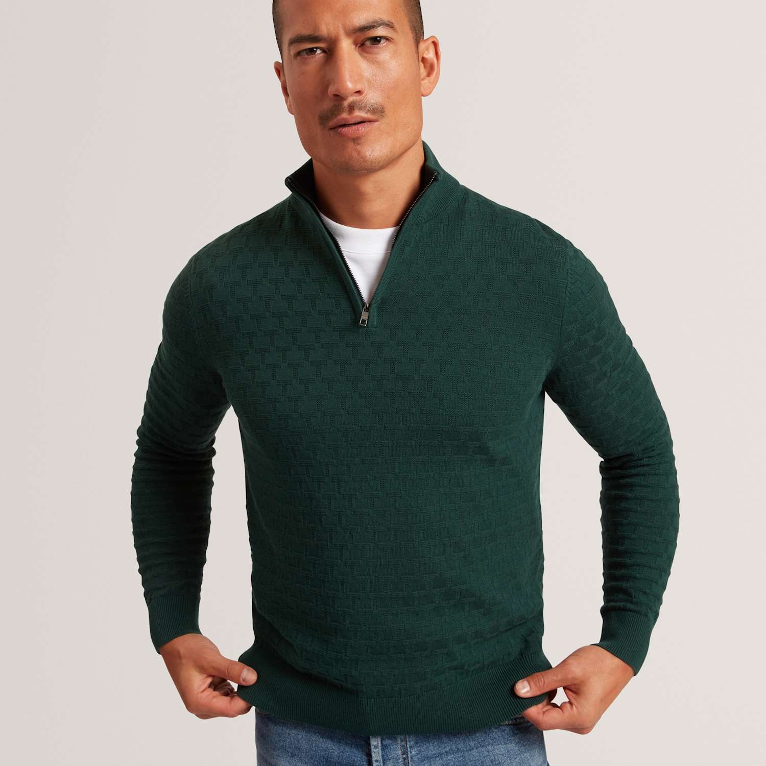 Ted Baker Men's Wool Blend Textured Half Zip Jumper - M - Green - Available at M&S