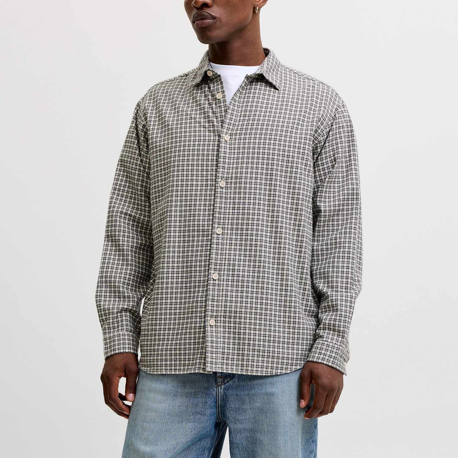 Jack & Jones Men's Relaxed Fit Pure Cotton Checked Overshirt - 2XL - Navy Mix - Available at M&S