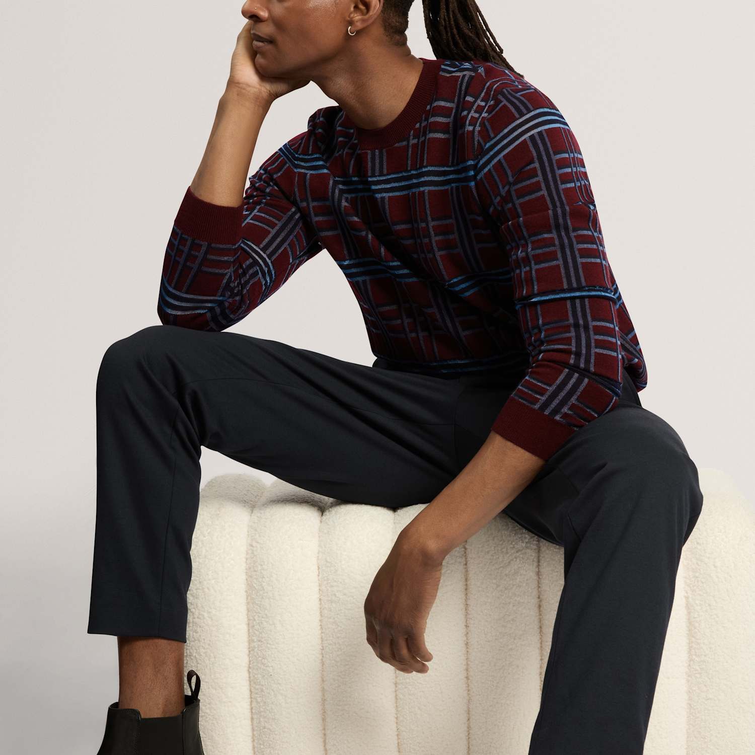 Ted Baker Men's Wool Blend Checked Crew Neck Jumper - M - Burgundy - Available at M&S