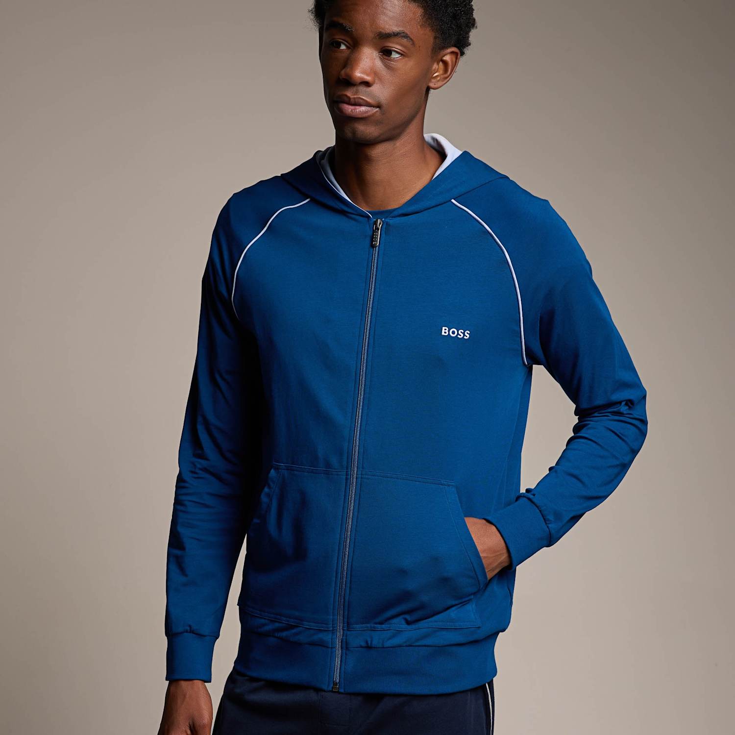 Boss Men's Cotton Rich Zip Up Hooded Jacket - S - Blue - Available at M&S