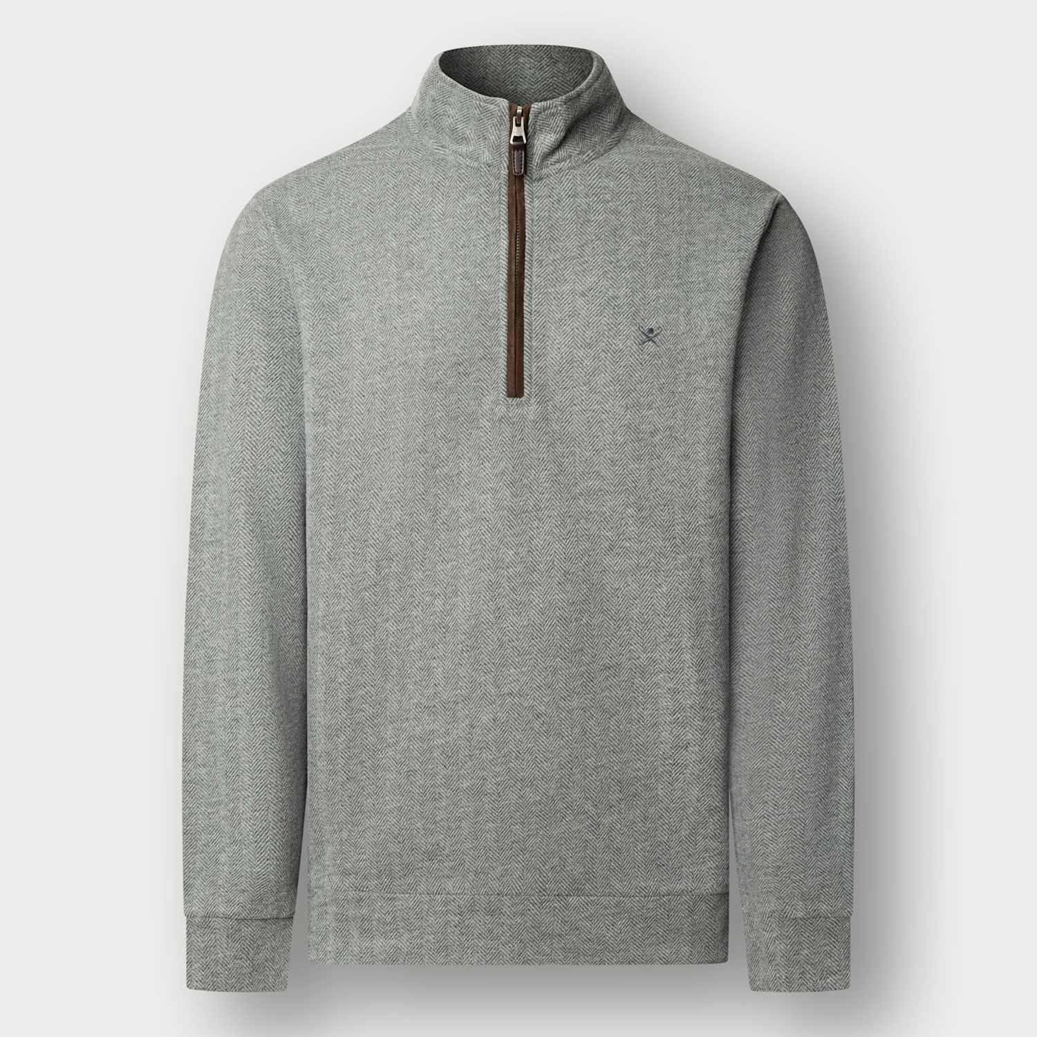 Hackett Men's Cotton Rich Herringbone Half Zip Sweatshirt - XL - Grey - Available at M&S