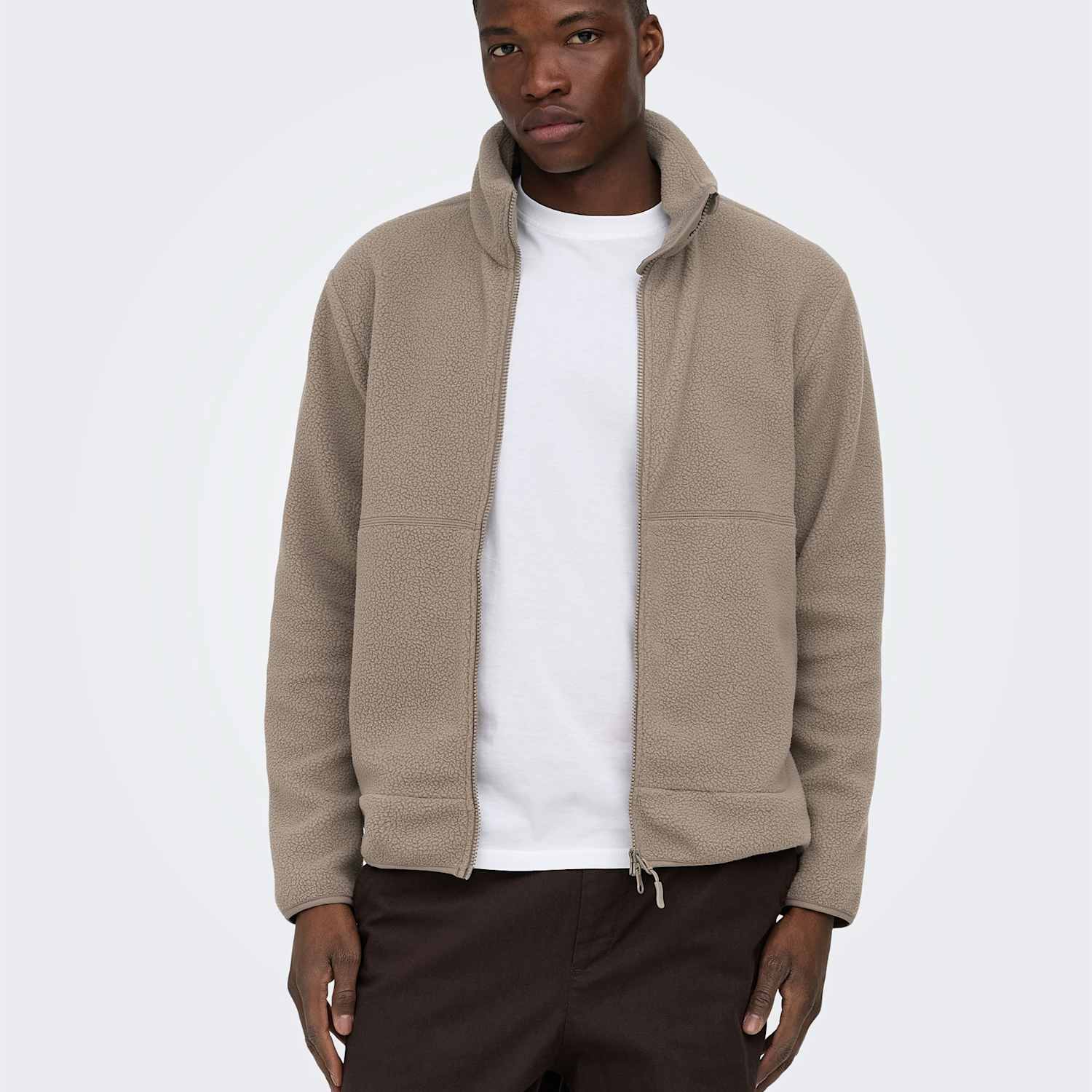 Only & Sons Men's Fleece Zip Up Jacket - S - Brown - Available at M&S