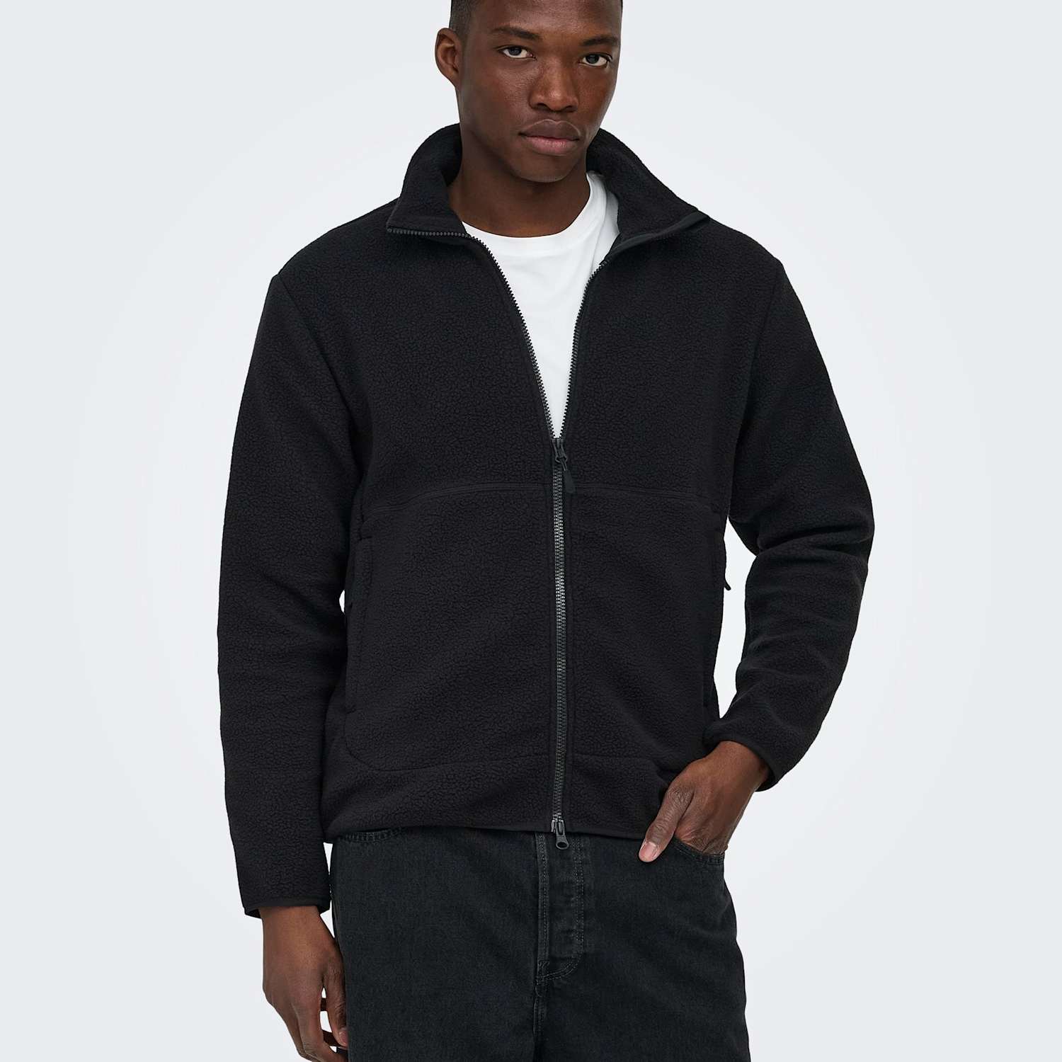 Only & Sons Men's Fleece Zip Up Jacket - L - Black - Available at M&S
