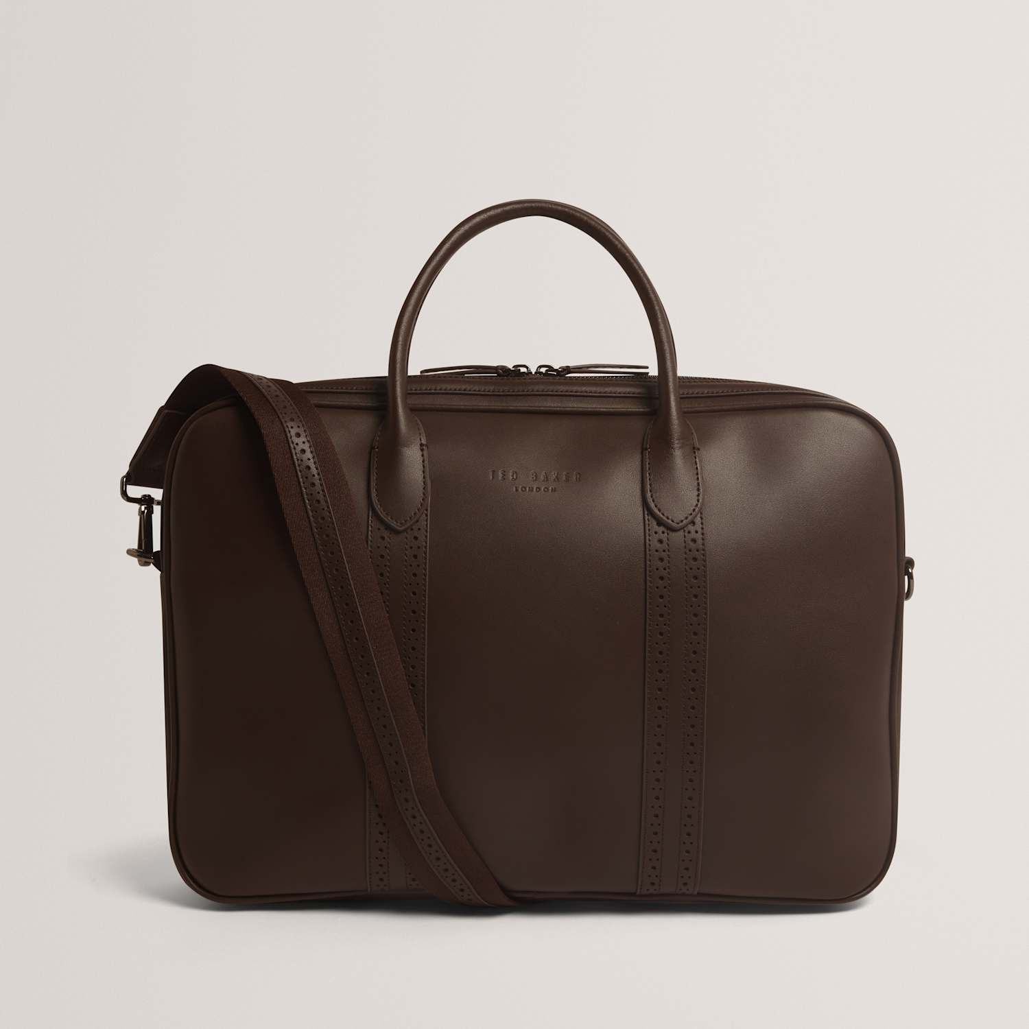 Ted Baker Men's Leather Brogue Detail Document Bag - Dark Brown - Available at M&S