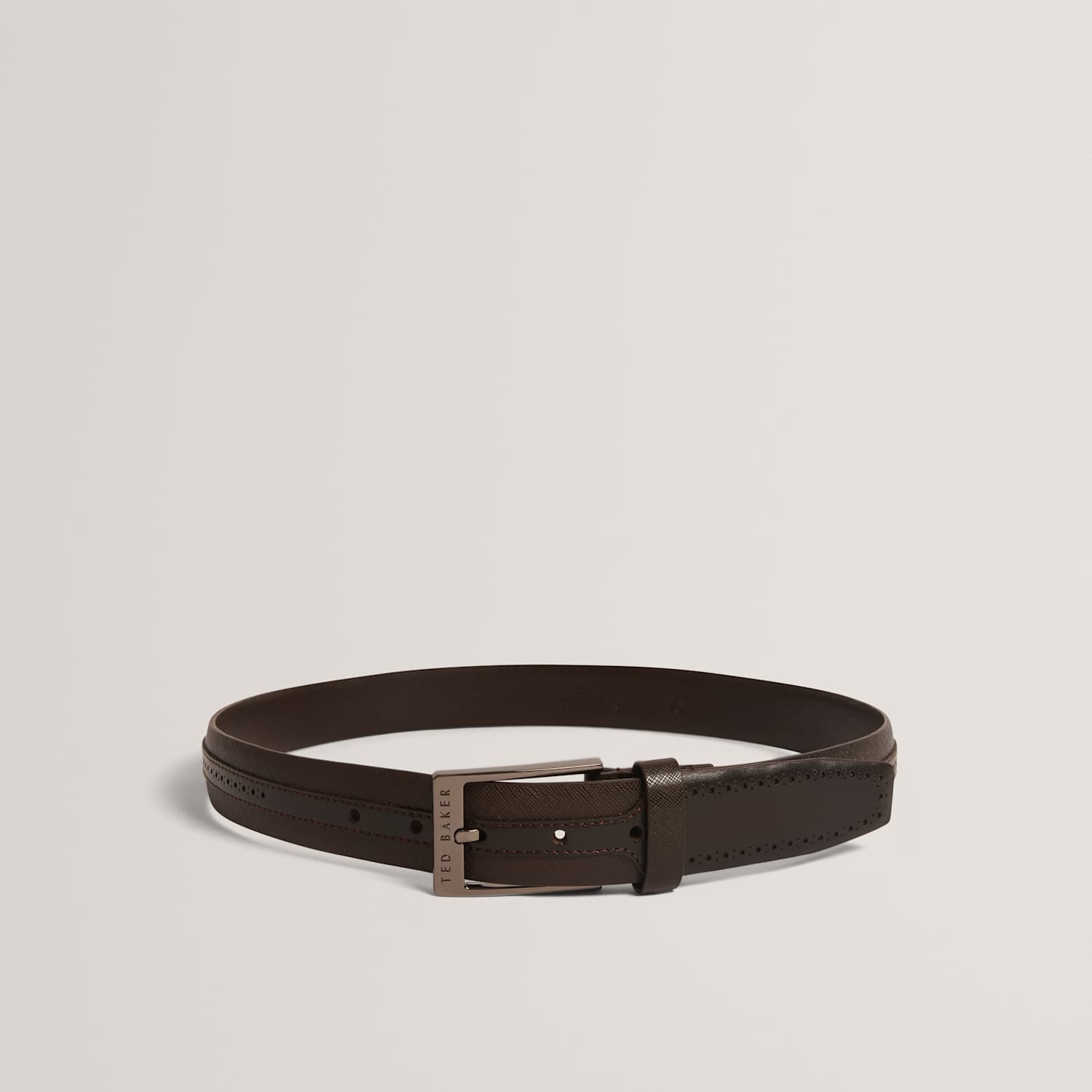 Ted Baker Men's Leather Brogue Detail Belt - 36 - Dark Brown - Available at M&S