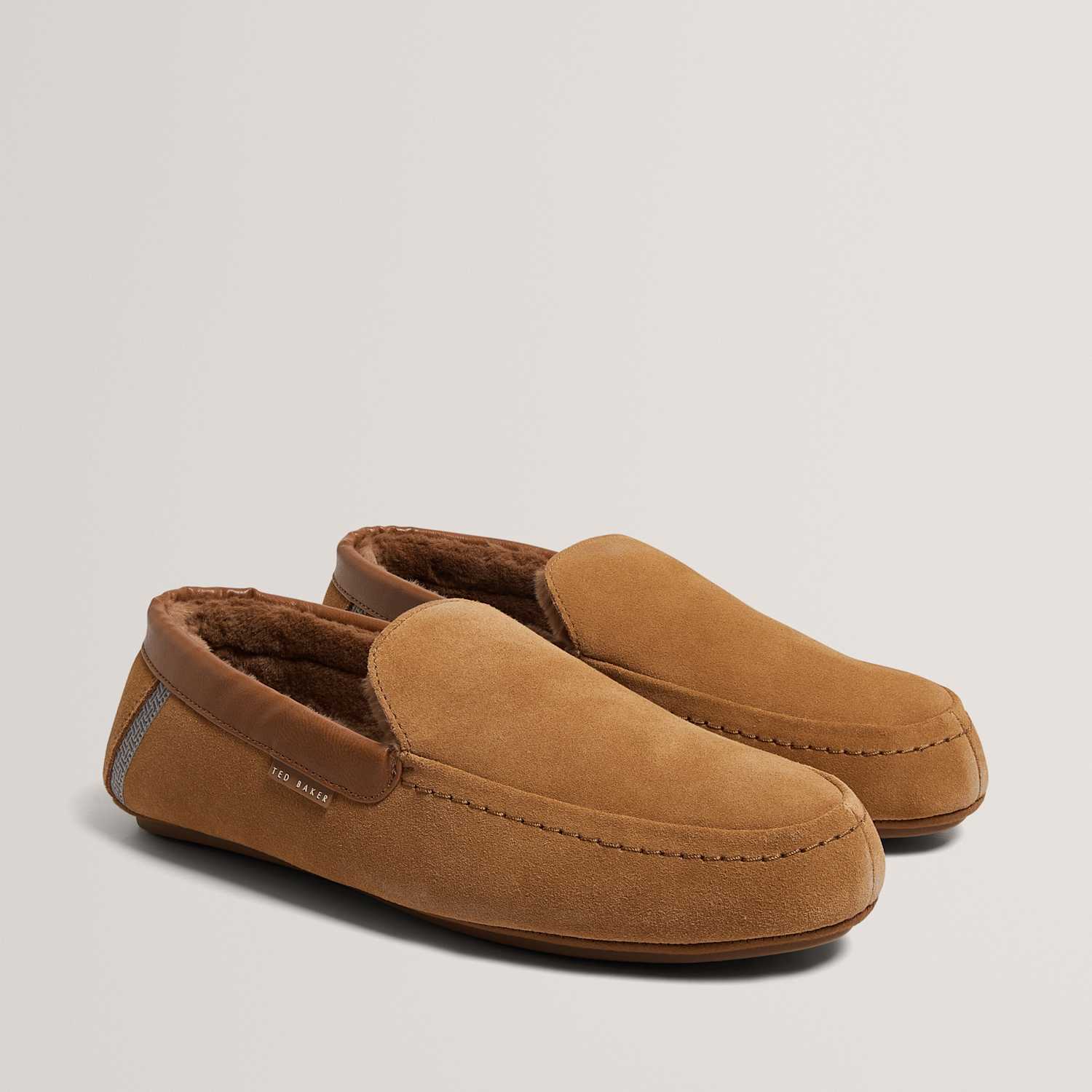 Ted Baker Men's Suede Faux Fur Lined Moccasin Slippers - 9 - Brown - Available at M&S