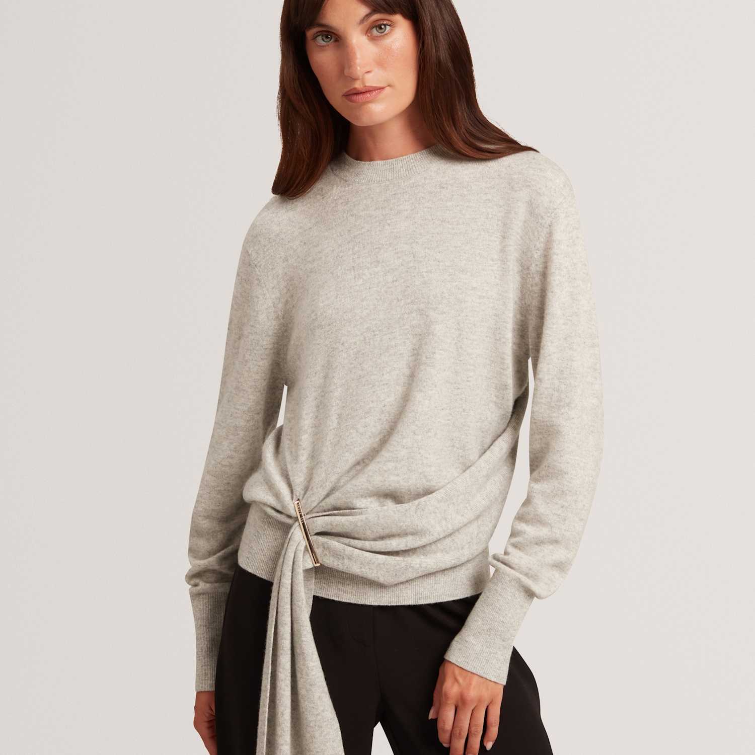 Ted Baker Women's Wool Blend Drape Detail Jumper with Cashmere - 10 - Grey - Available at M&S