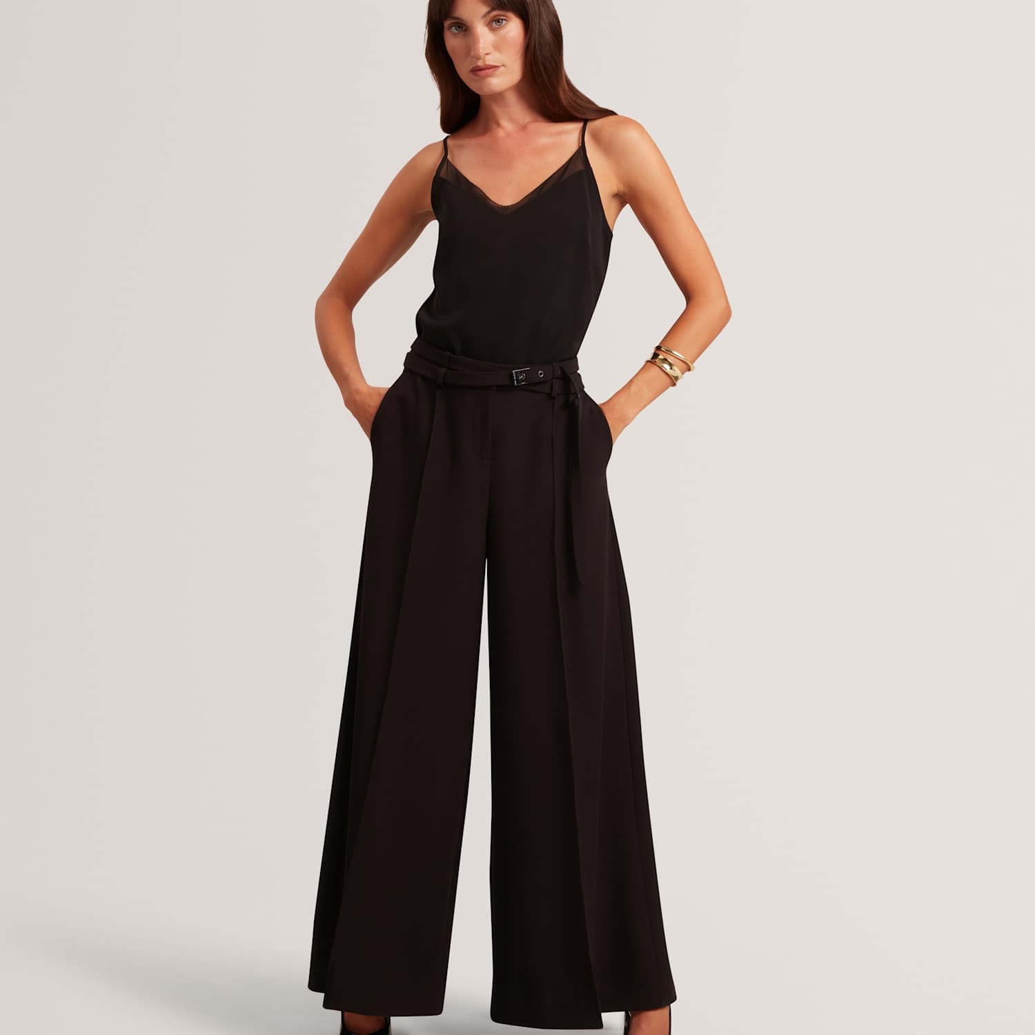 Ted Baker Women's Belted Wide Leg Trousers - 12 - Black - Available at M&S