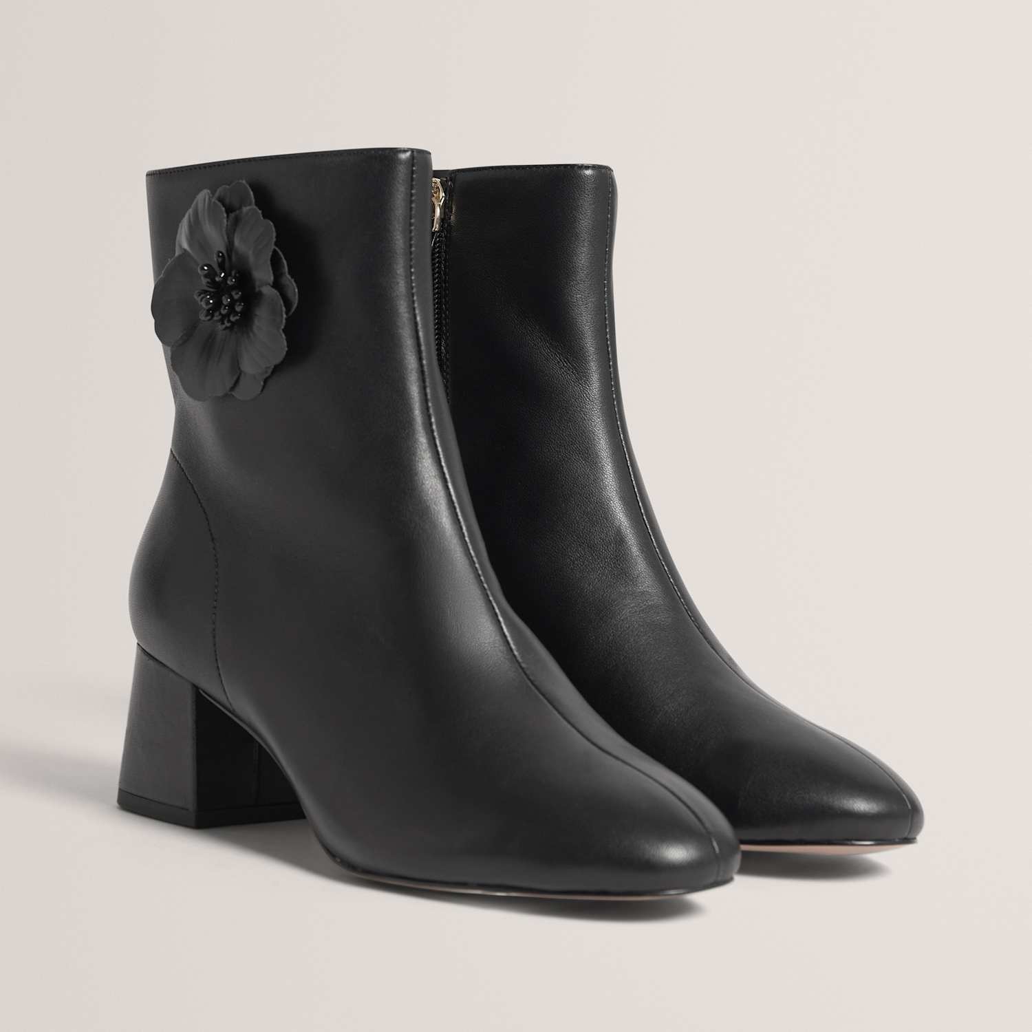 Ted Baker Women's Leather Flower Detail Block Heel Ankle Boots - 7 - Black - Available at M&S