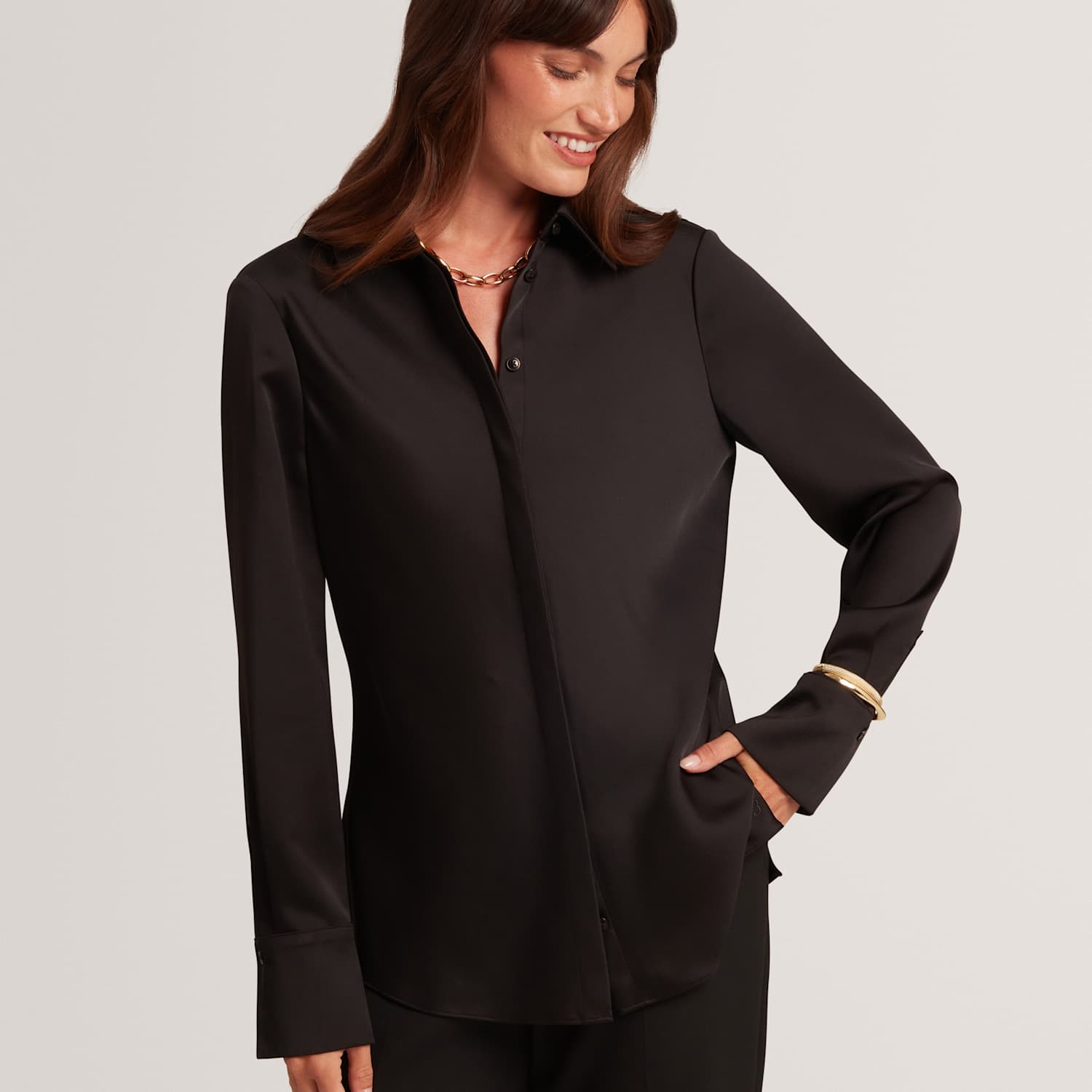 Ted Baker Women's Satin Collared Shirt - 8 - Black - Available at M&S