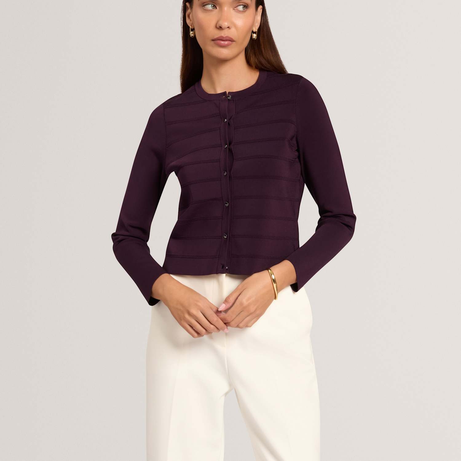 Ted Baker Women's Textured Striped Crew Neck Cropped Cardigan - 14 - Purple - Available at M&S