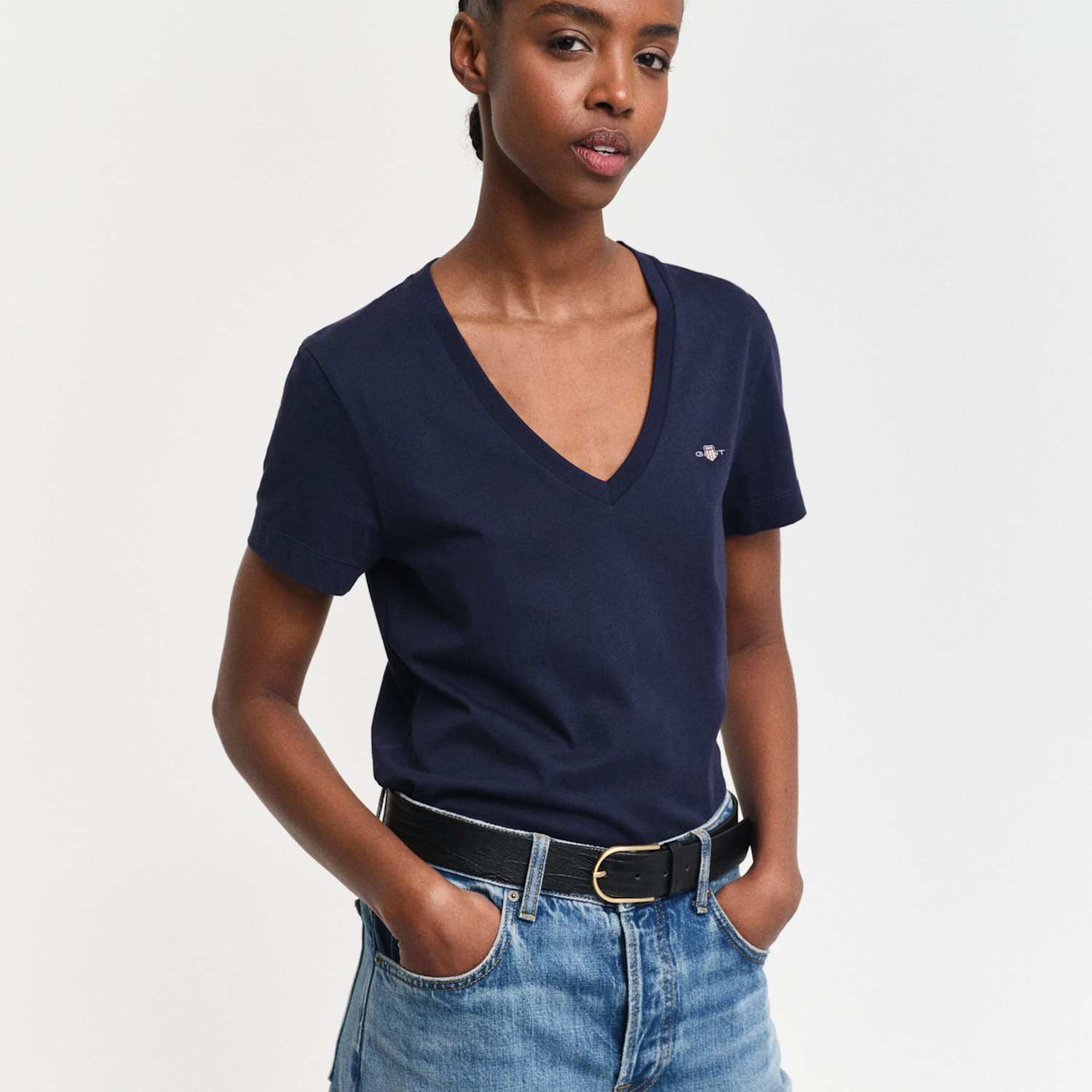 Gant Women's Pure Cotton Regular Fit Neck T-Shirt - Small - Navy - Available at M&S