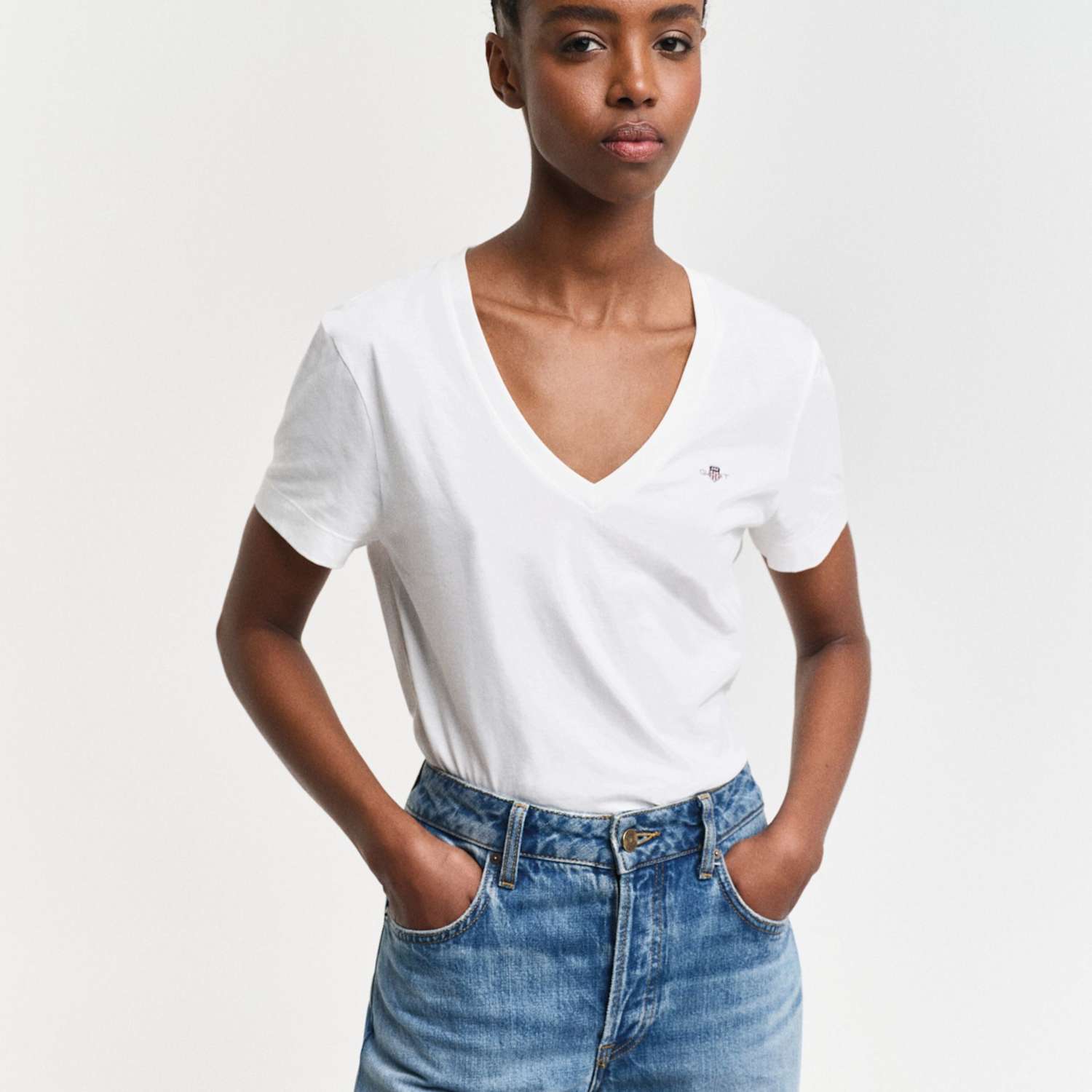 Gant Women's Pure Cotton Regular Fit Neck T-Shirt - Small - White - Available at M&S