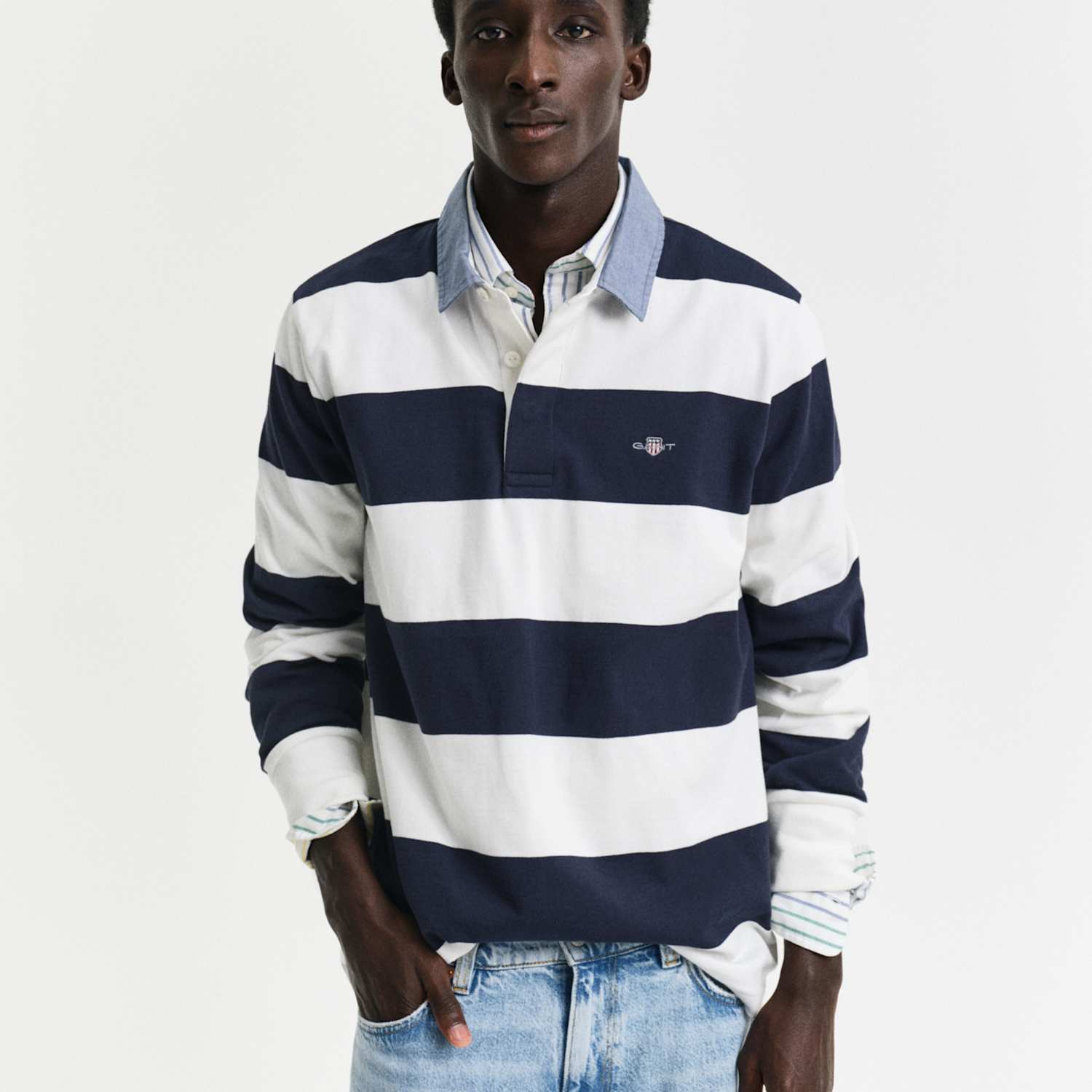 Gant Men's Pure Cotton Striped Rugby Shirt - S - White Mix - Available at M&S
