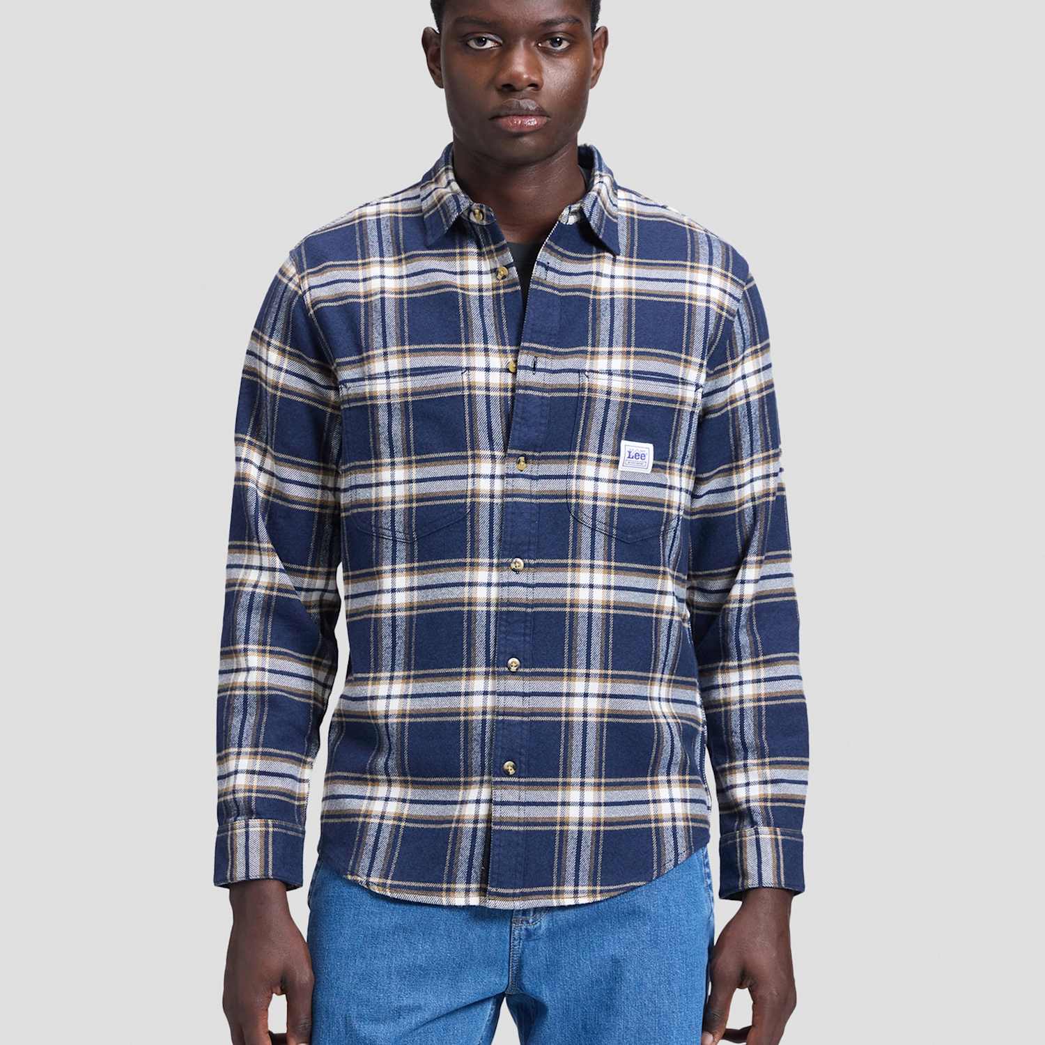 Lee Men's Relaxed Fit Pure Cotton Checked Workwear Shirt - 2XL - Blue - Available at M&S