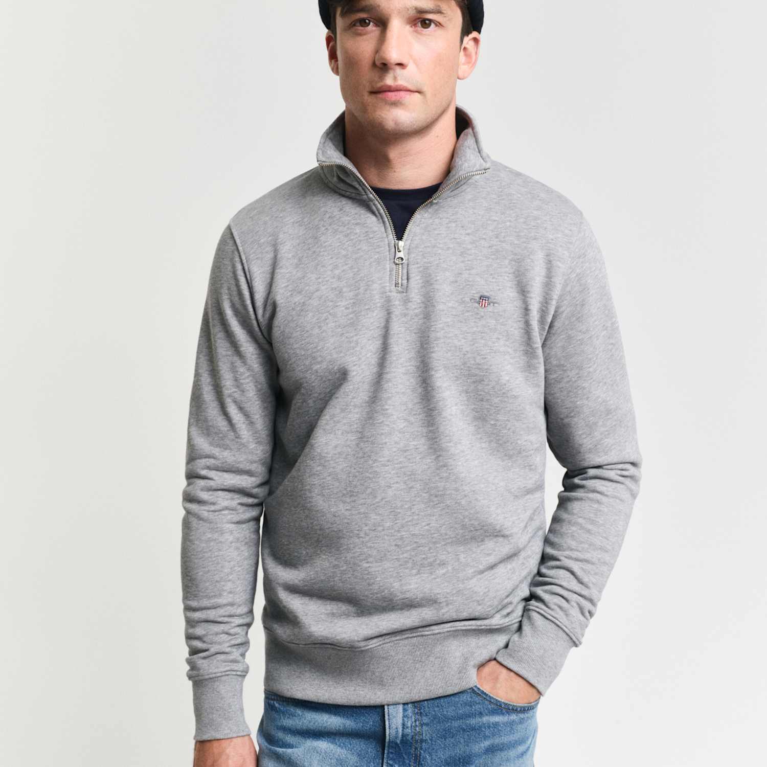 Gant Men's Cotton Rich Funnel Neck Half Zip Sweatshirt - 3XL - Grey - Available at M&S