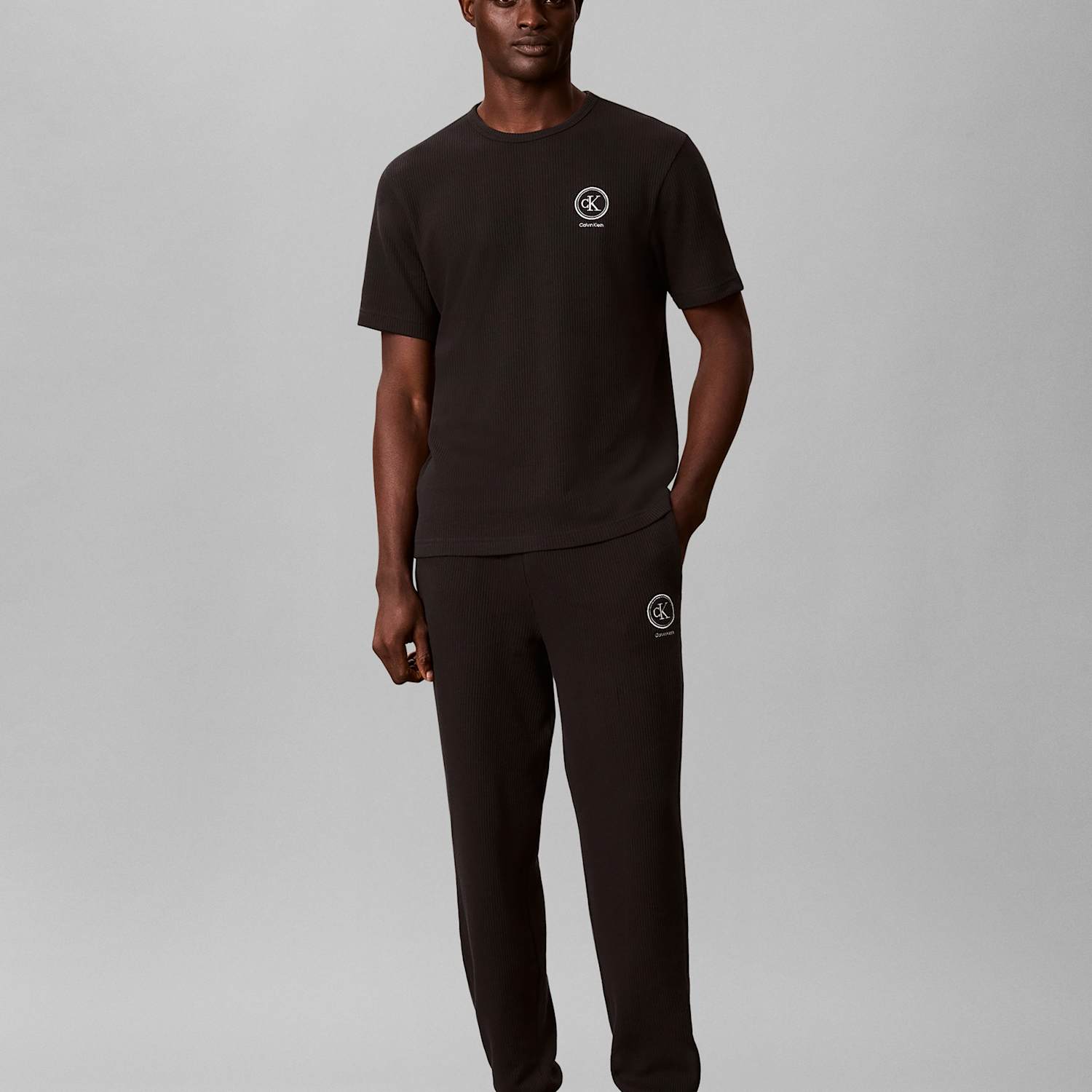 Calvin Klein Men's Cotton Rich Waffle Joggers - L - Black - Available at M&S