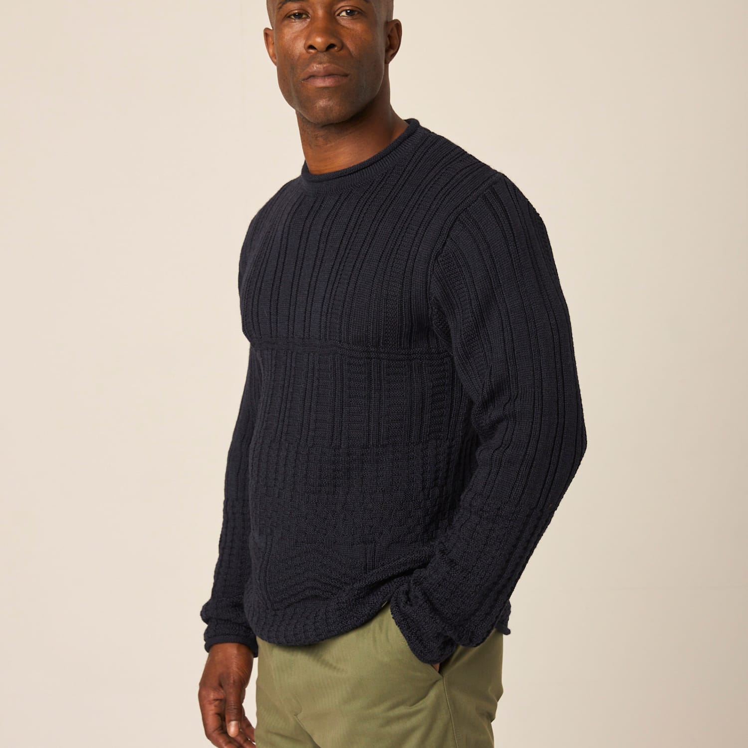 Peregrine Men's Pure Merino Wool Textured Crew Neck Jumper - M - Navy - Available at M&S