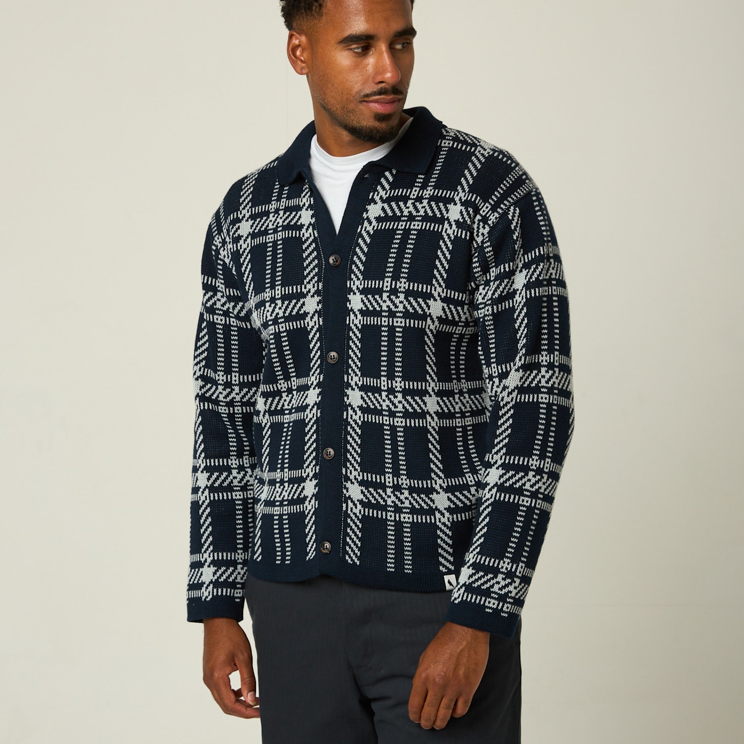 Peregrine Men's Pure Cotton Checked Knitted Shirt - L - Navy - Available at M&S