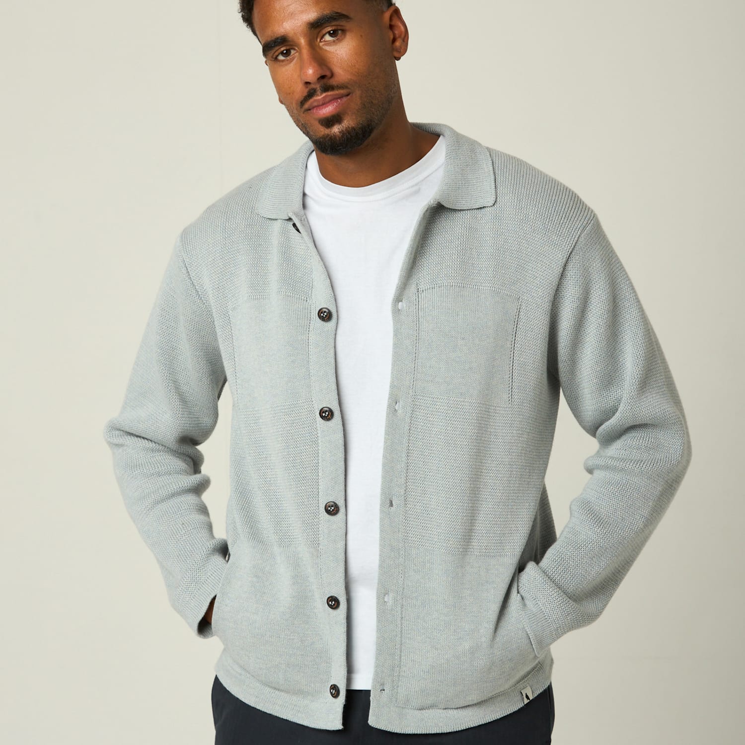Peregrine Men's Pure Cotton Knitted Shirt - L - Light Blue - Available at M&S