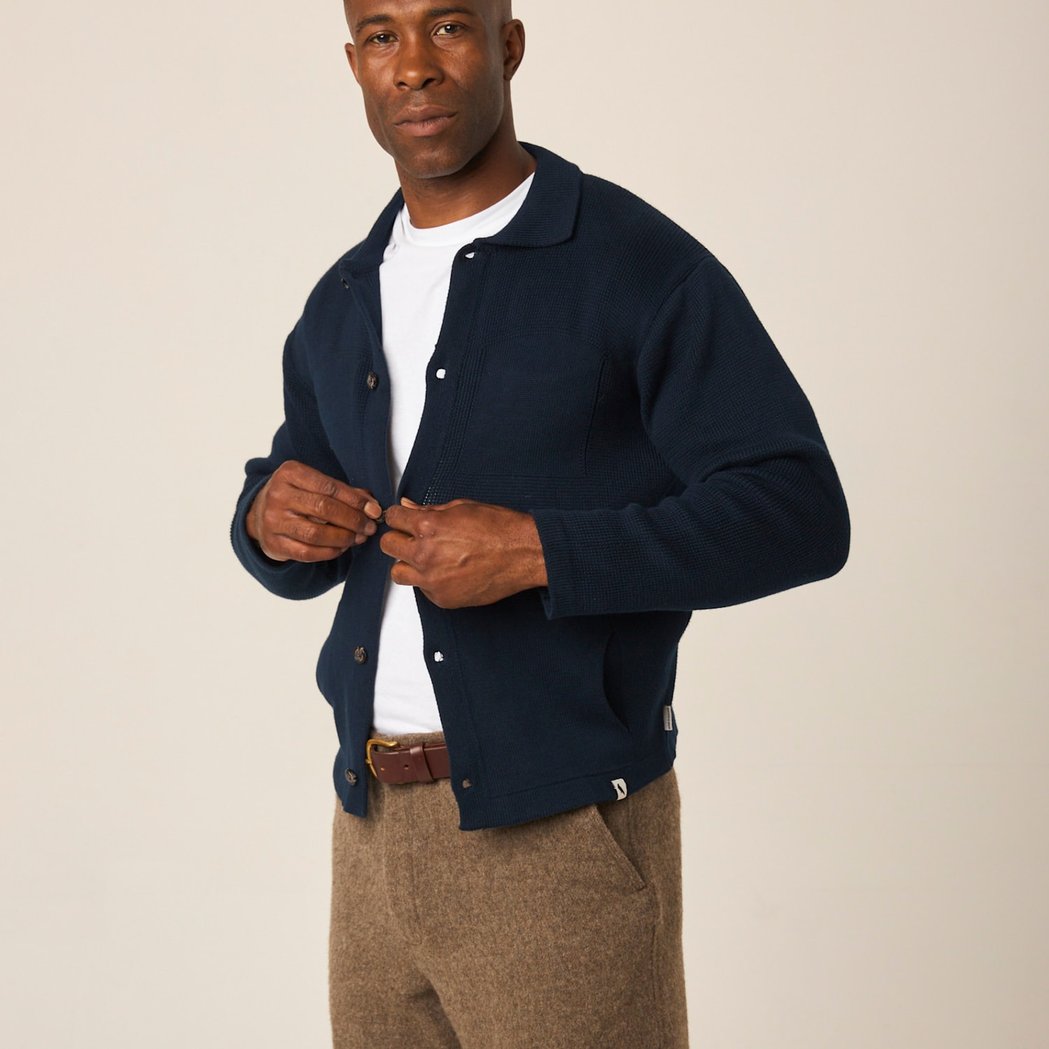 Peregrine Men's Pure Cotton Knitted Shirt - M - Navy - Available at M&S