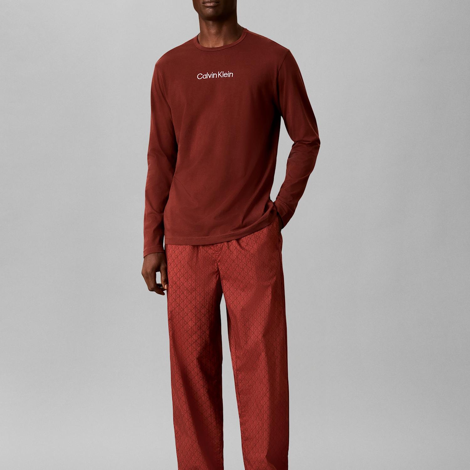 Calvin Klein Men's Holiday Emblem Print Pure Cotton Pyjama Set - M - Burgundy - Available at M&S