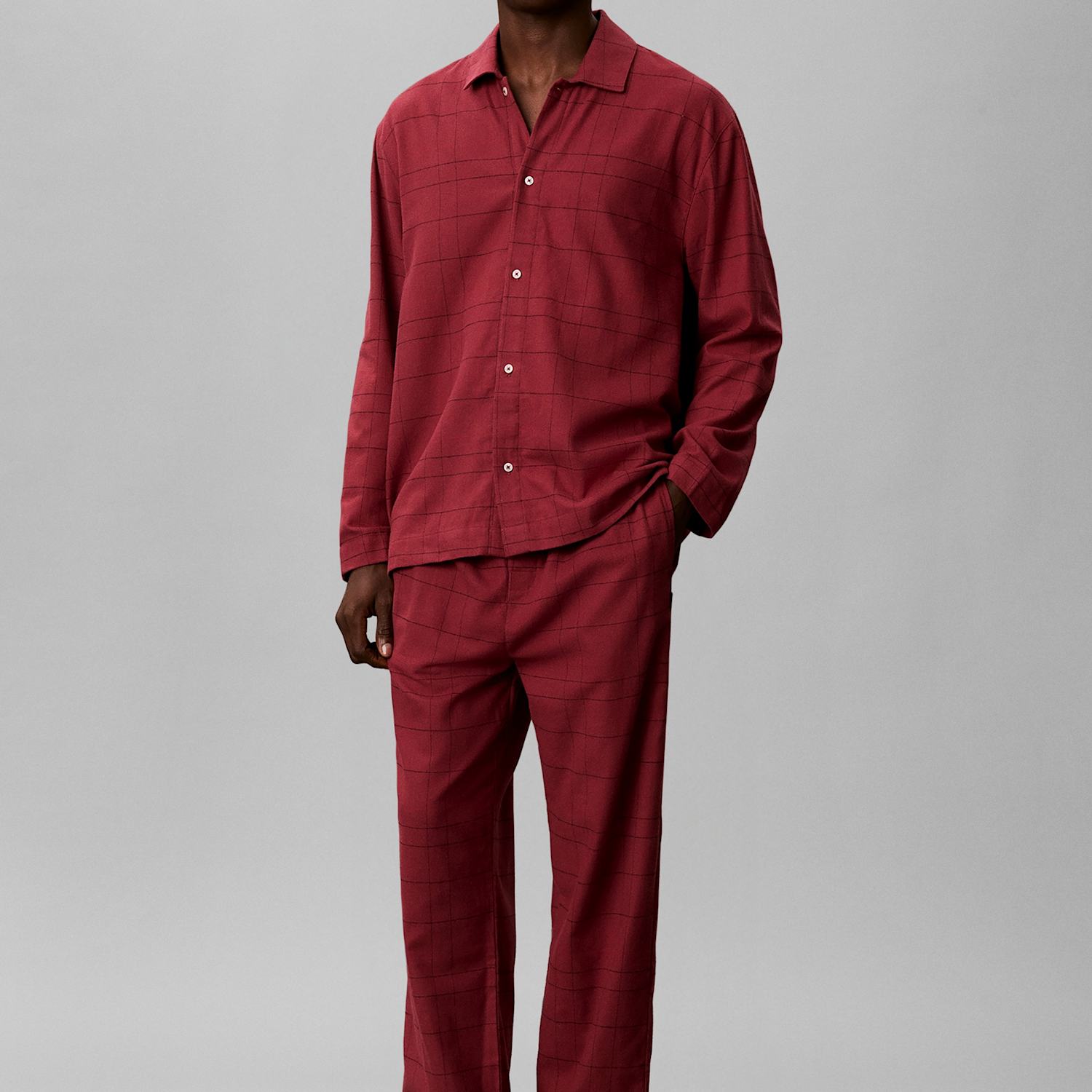 Calvin Klein Men's Pure Cotton Checked Pyjama Bottoms - S - Red Mix - Available at M&S