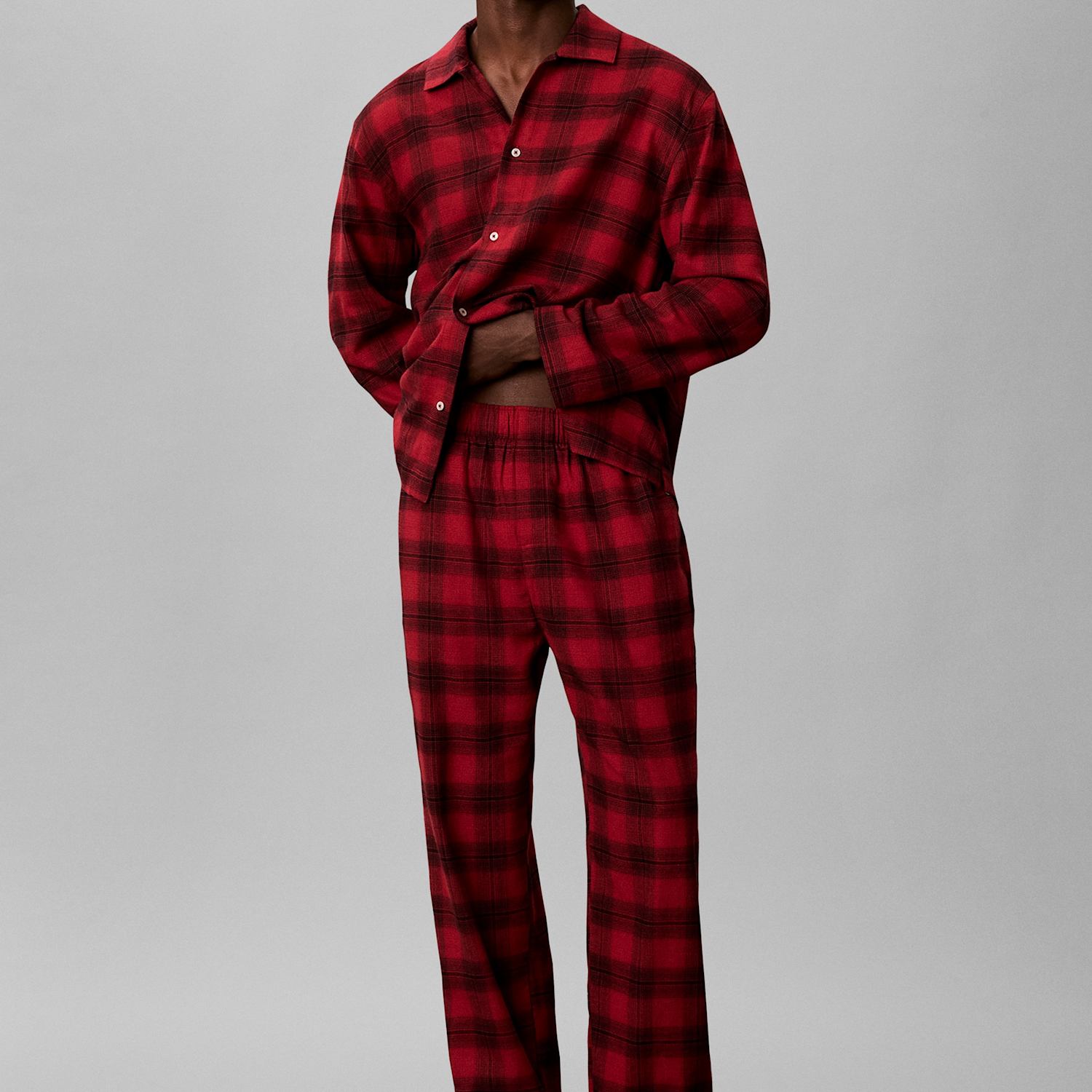 Calvin Klein Men's Pure Cotton Checked Pyjama Bottoms - L - Red Mix - Available at M&S