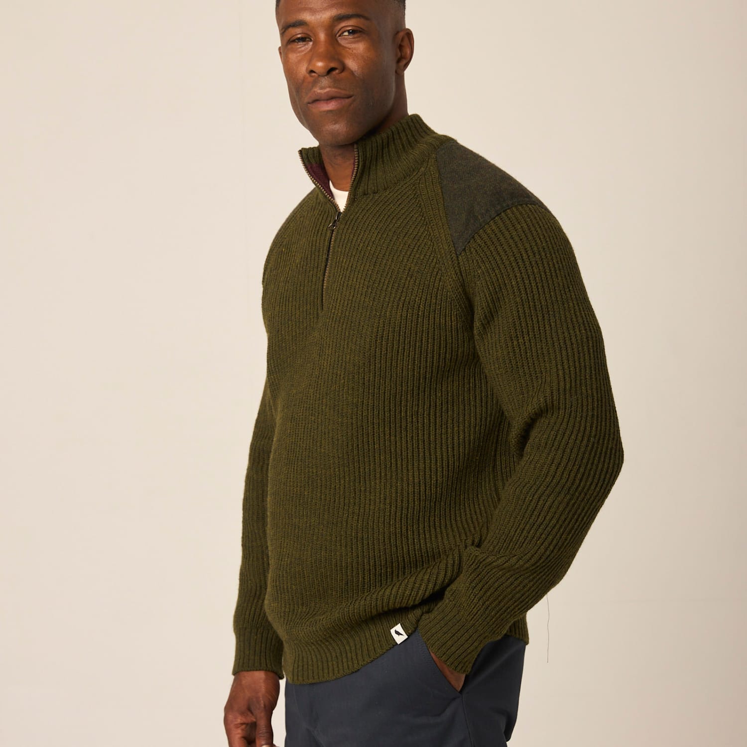 Peregrine Men's Pure Wool Half Zip Jumper - XL - Olive - Available at M&S