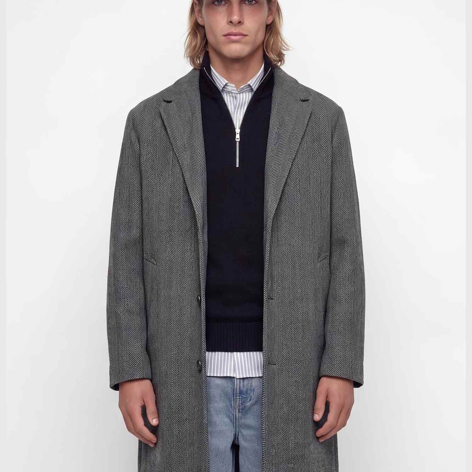 Jack & Jones Men's Herringbone Overcoat - 2XL - Grey - Available at M&S