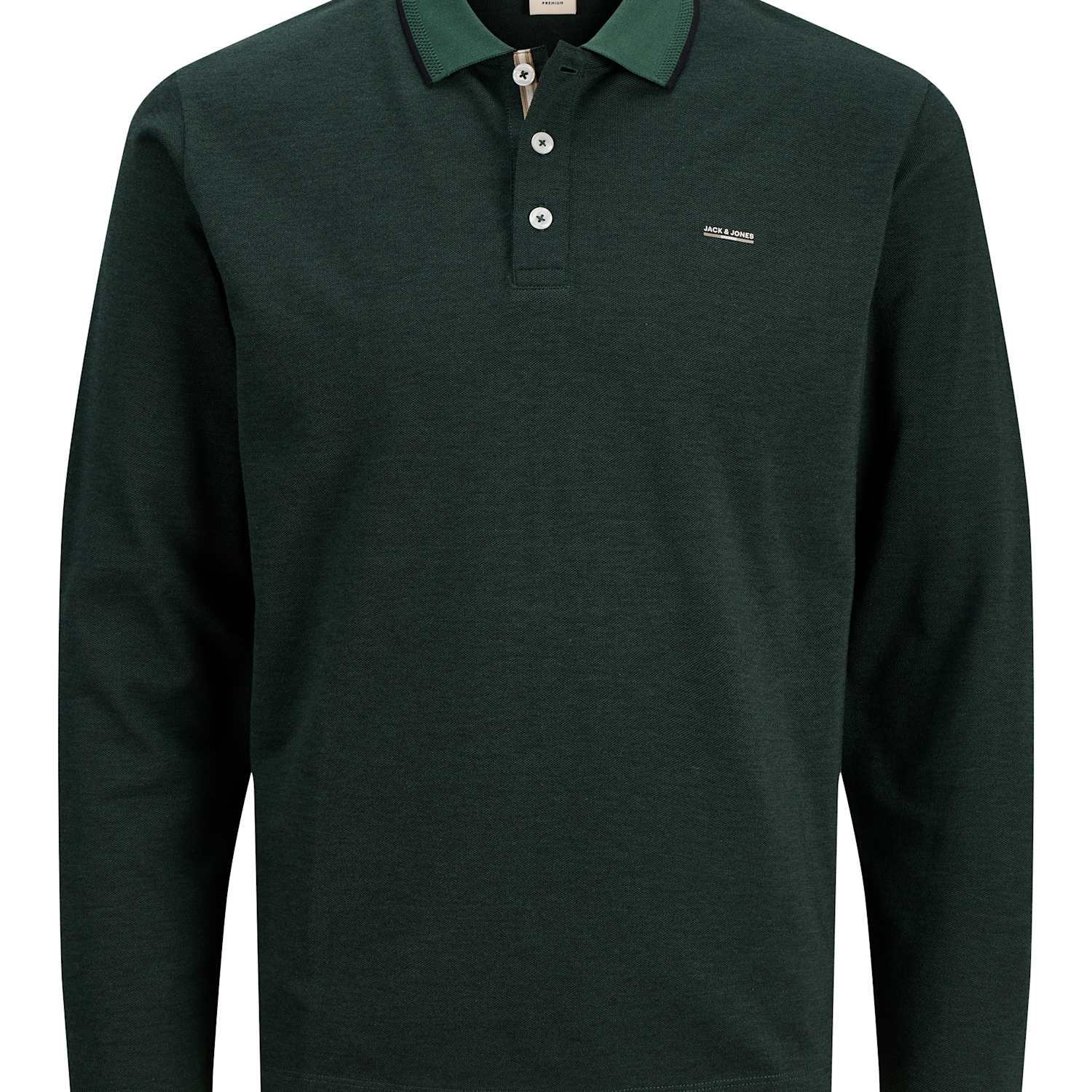 Jack & Jones Men's Cotton Blend Long Sleeve Polo Shirt - M - Green - Available at M&S