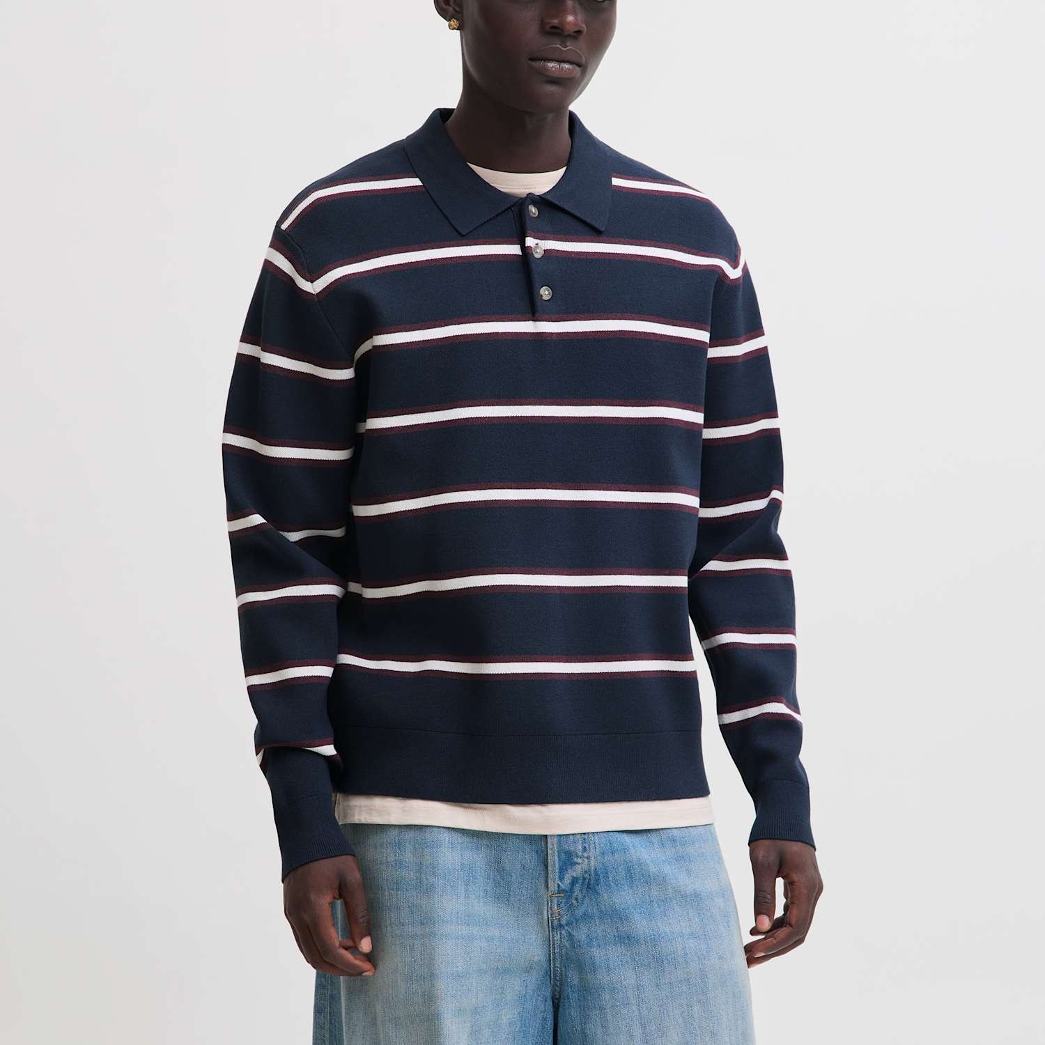 Jack & Jones Men's Striped Polo Shirt - S - Navy Mix - Available at M&S