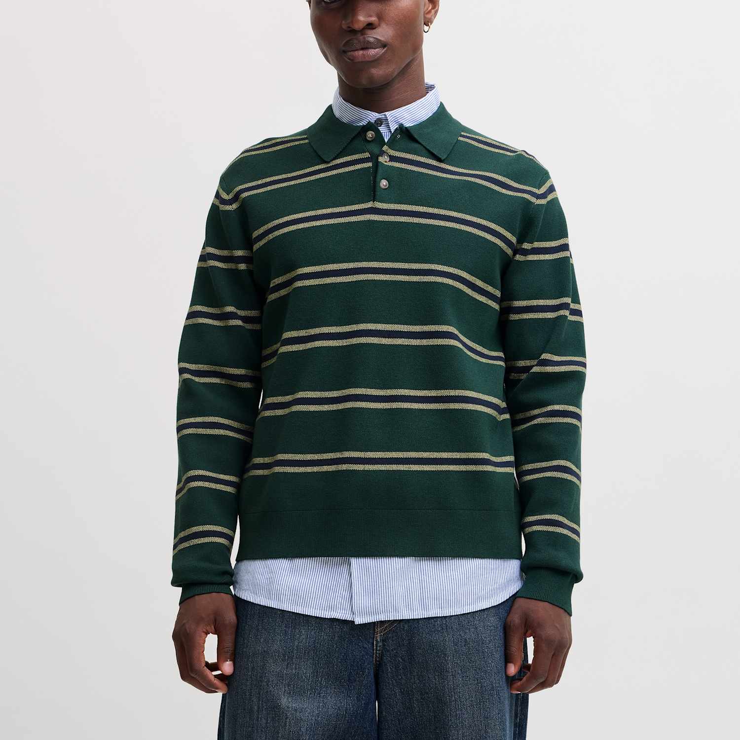 Jack & Jones Men's Striped Polo Shirt - L - Green Mix - Available at M&S