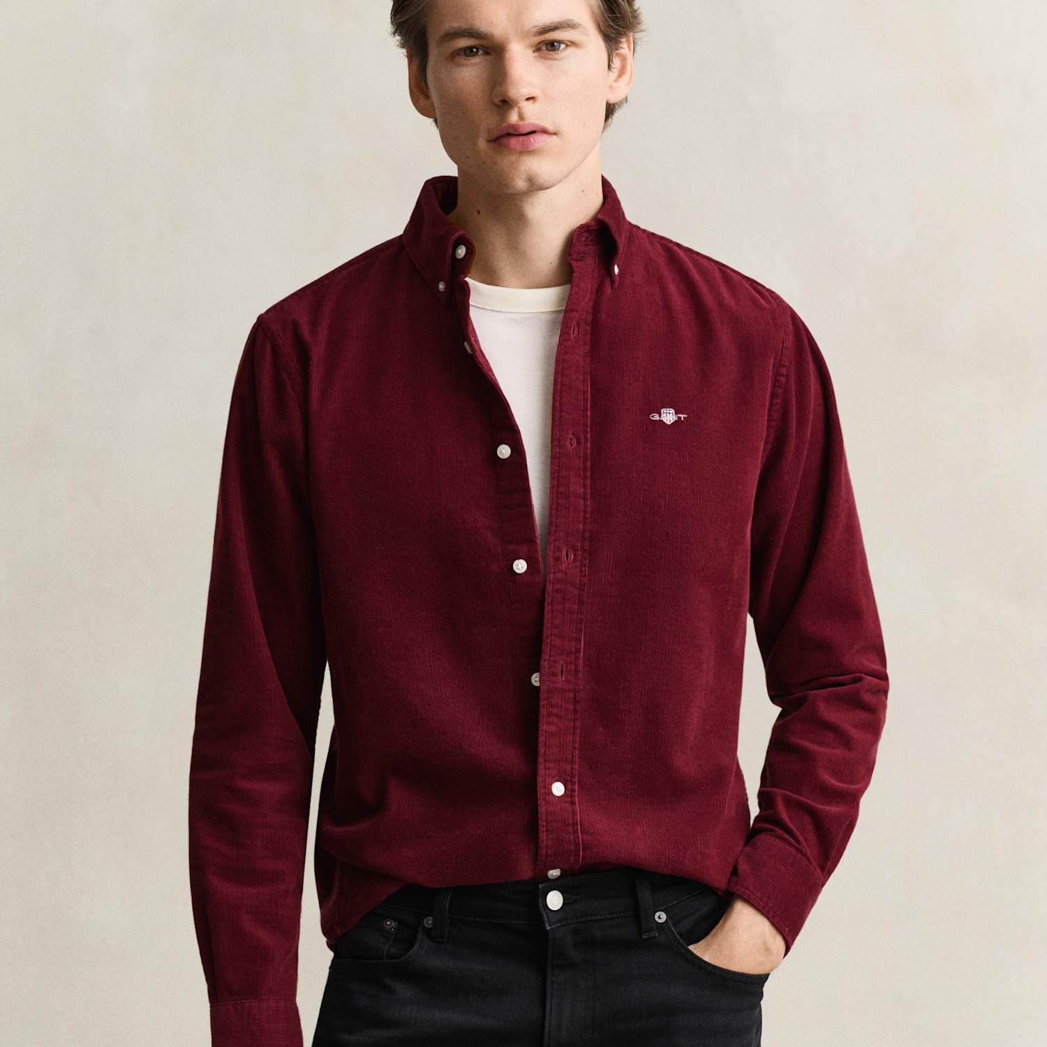 Gant Men's Regular Fit Pure Cotton Corduroy Shirt - L - Burgundy - Available at M&S