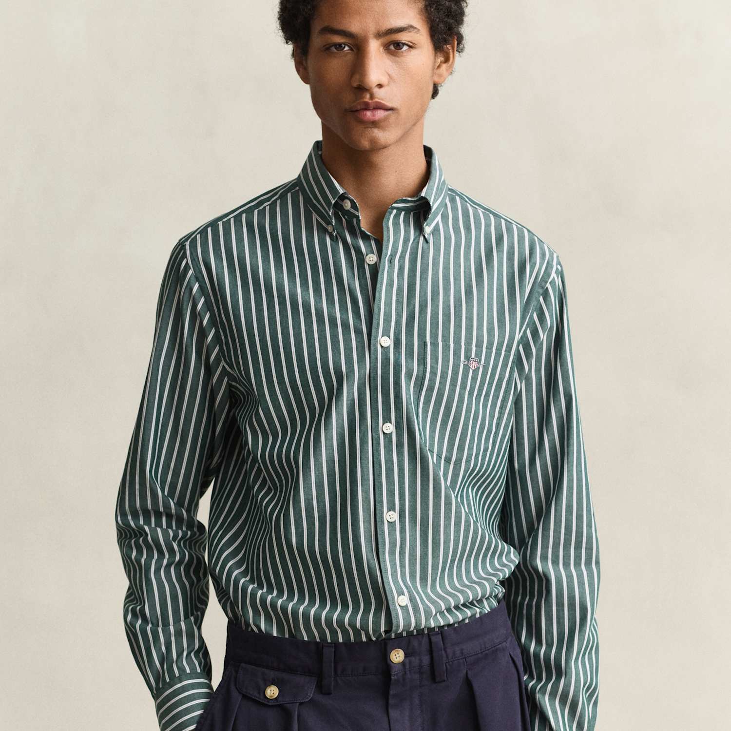 Gant Men's Regular Fit Pure Cotton Striped Oxford Shirt - XL - Green - Available at M&S