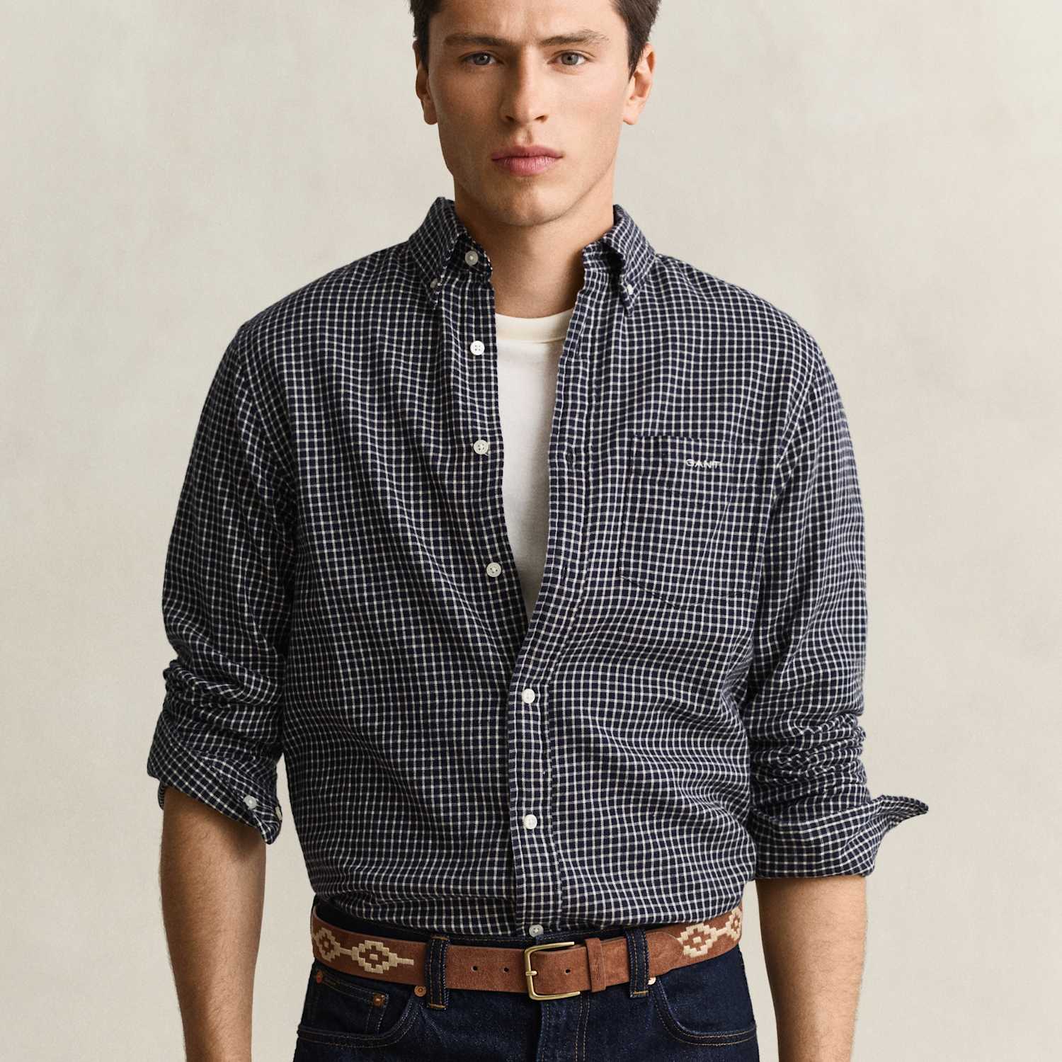 Gant Men's Regular Fit Pure Cotton Check Flannel Shirt - M - Navy Mix - Available at M&S
