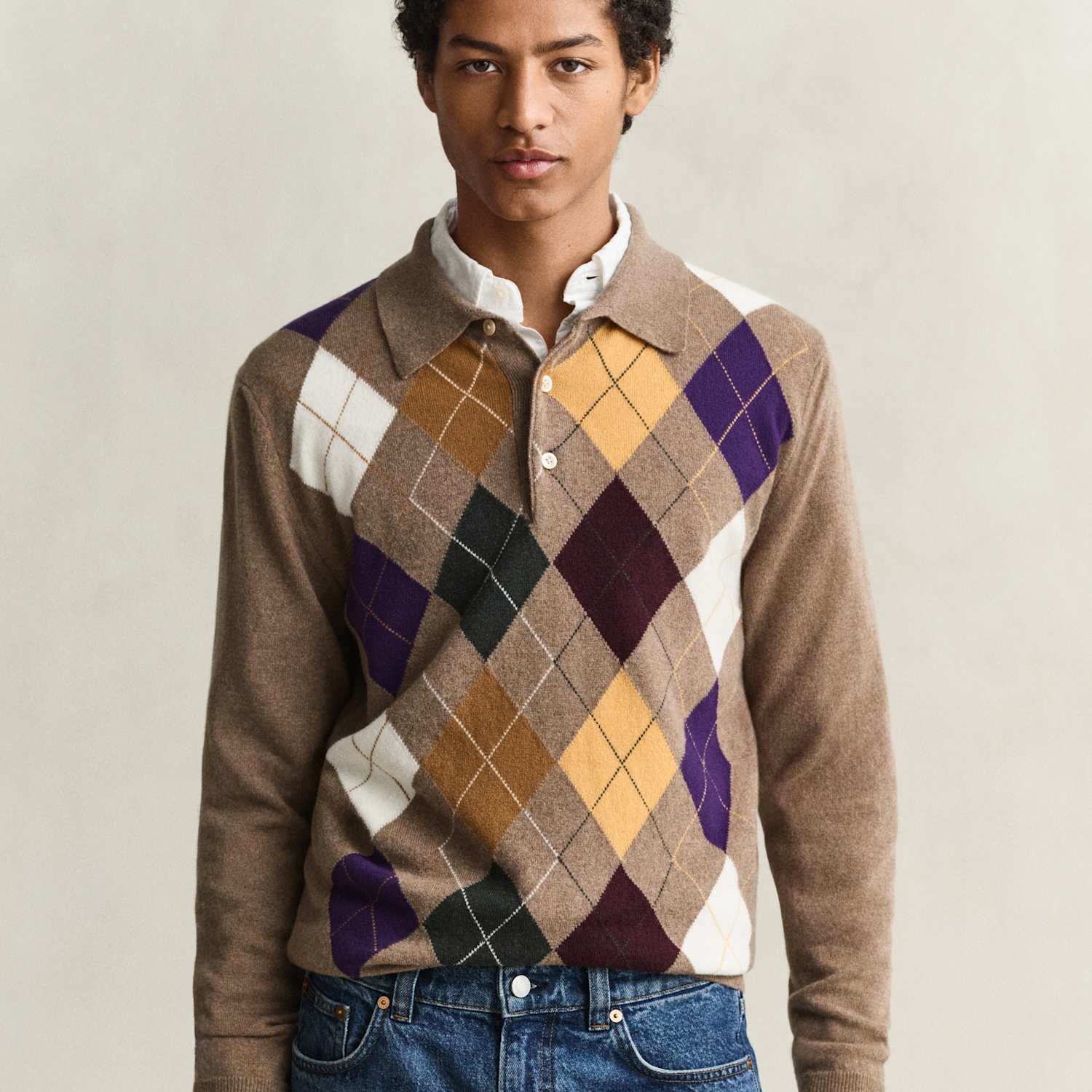 Gant Men's Pure Superfine Lambswool Knitted Polo Shirt - L - Brown Mix - Available at M&S