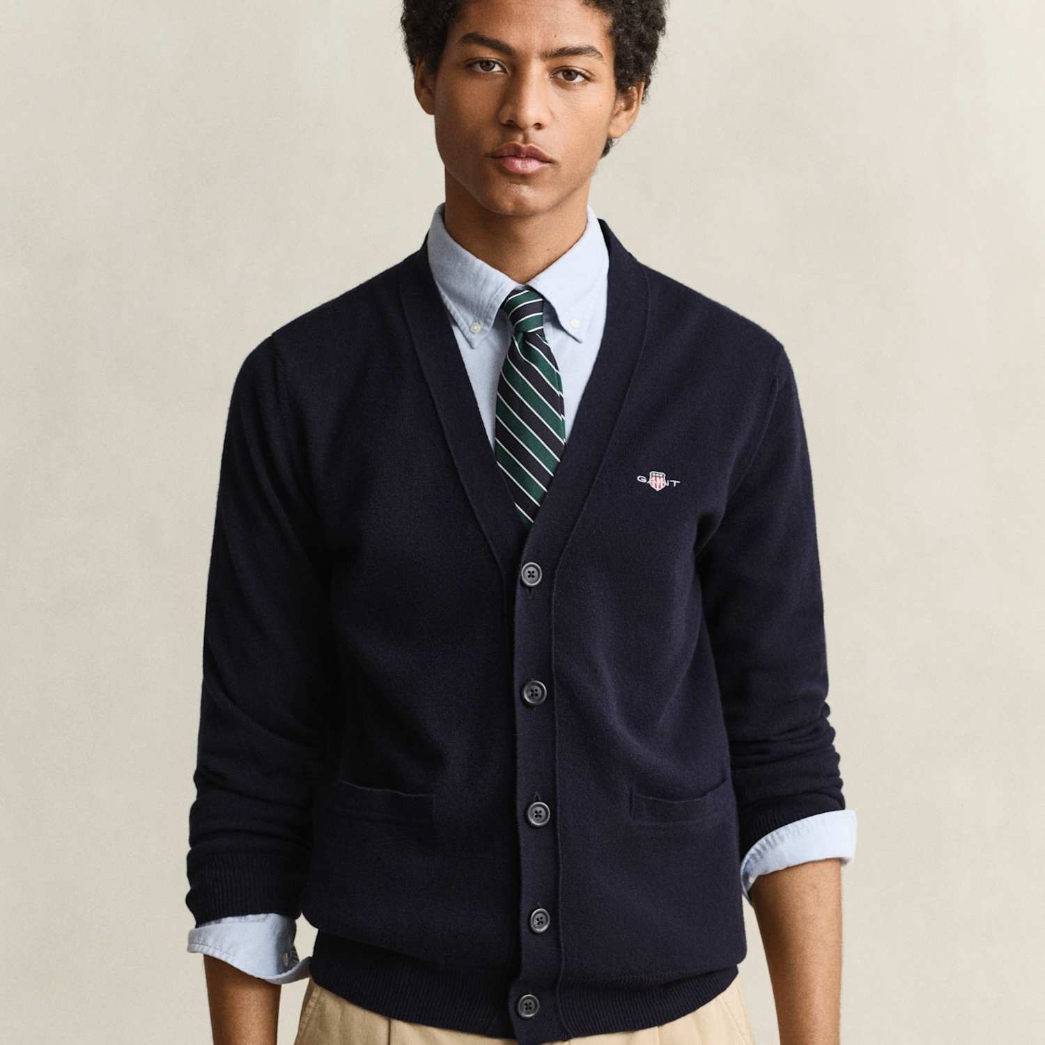 Gant Men's Pure Superfine Lambswool V-Neck Cardigan - XL - Navy - Available at M&S