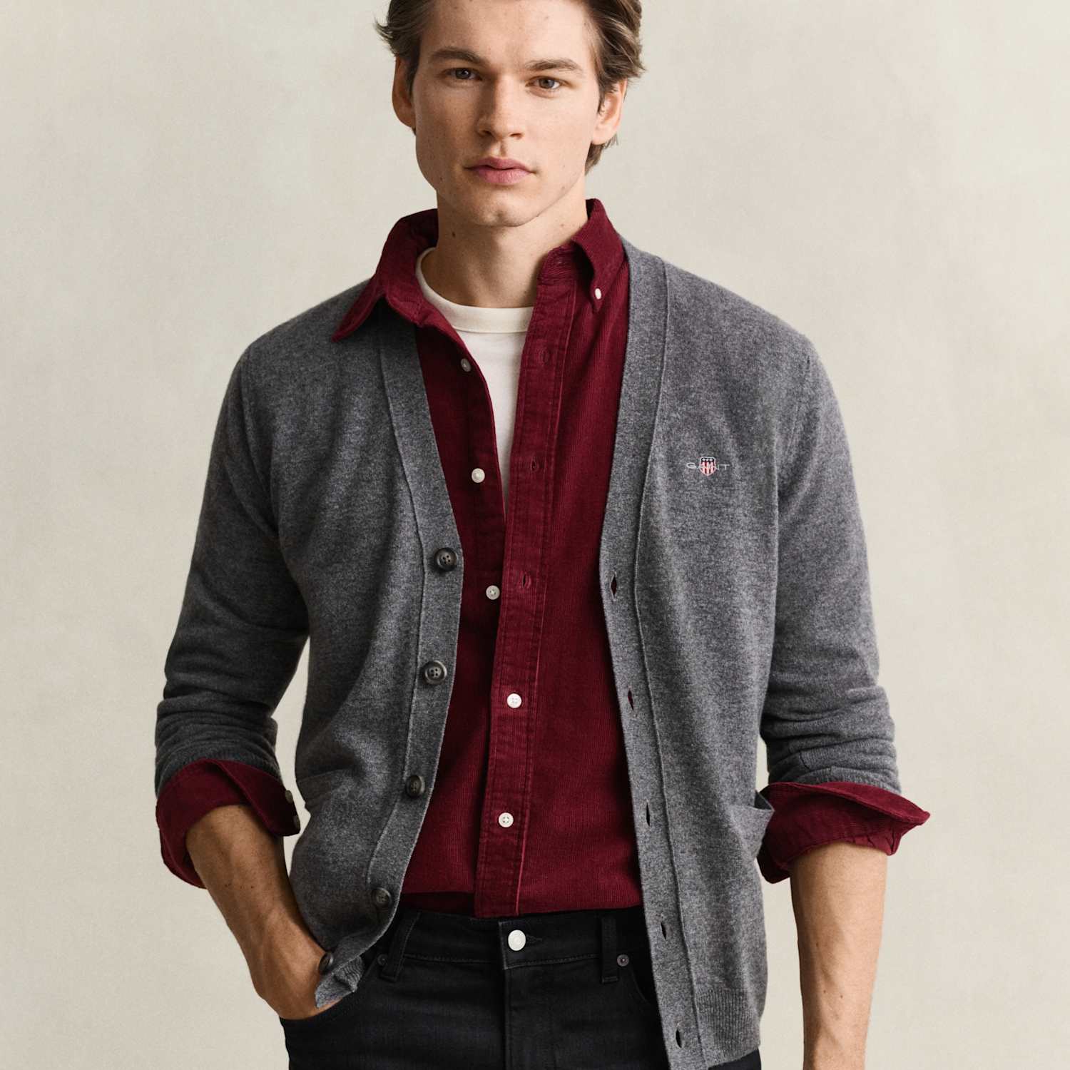 Gant Men's Pure Superfine Lambswool V-Neck Cardigan - S - Grey Marl - Available at M&S
