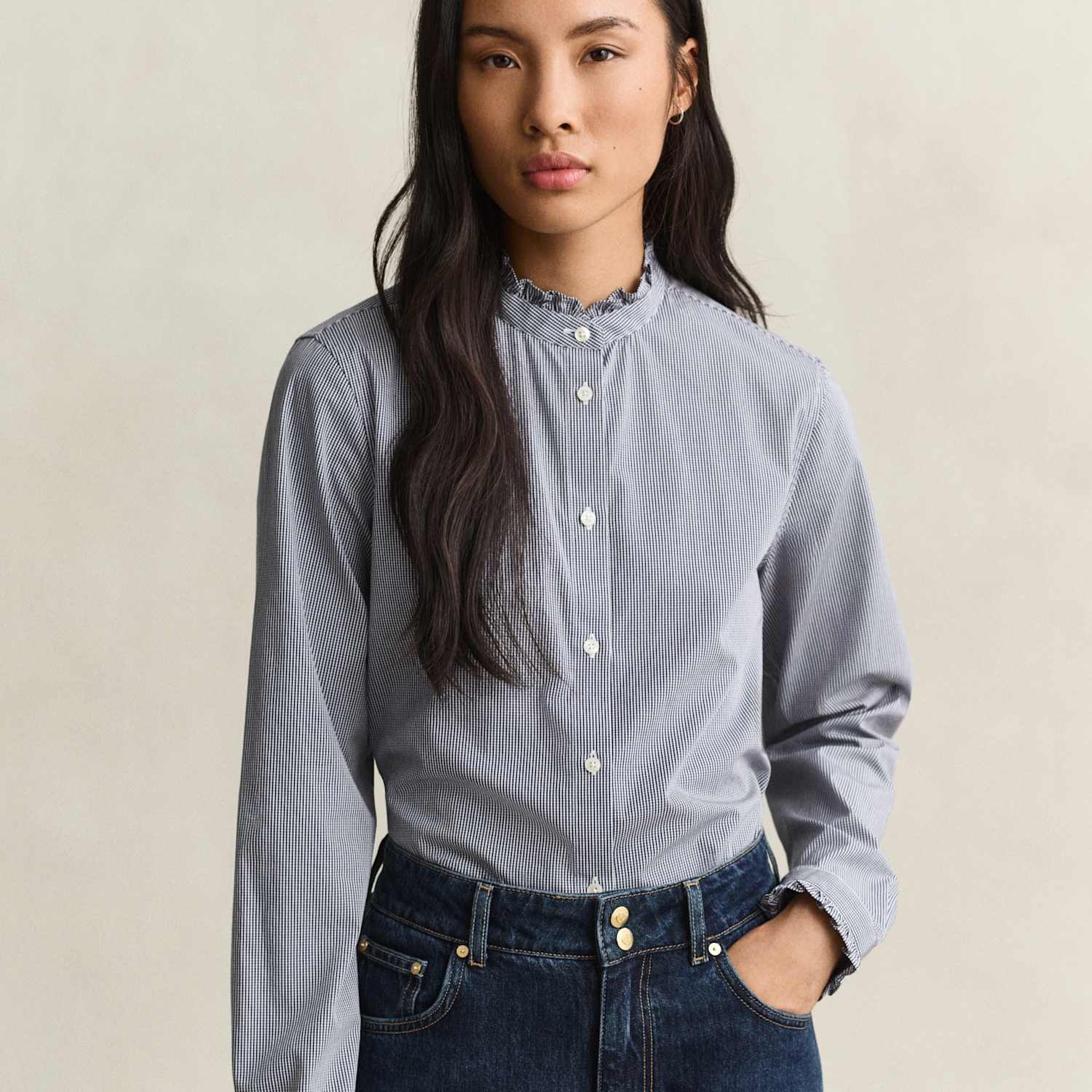 Gant Women's Regular Fit Frill Collar Poplin Blouse - 38 - Blue - Available at M&S