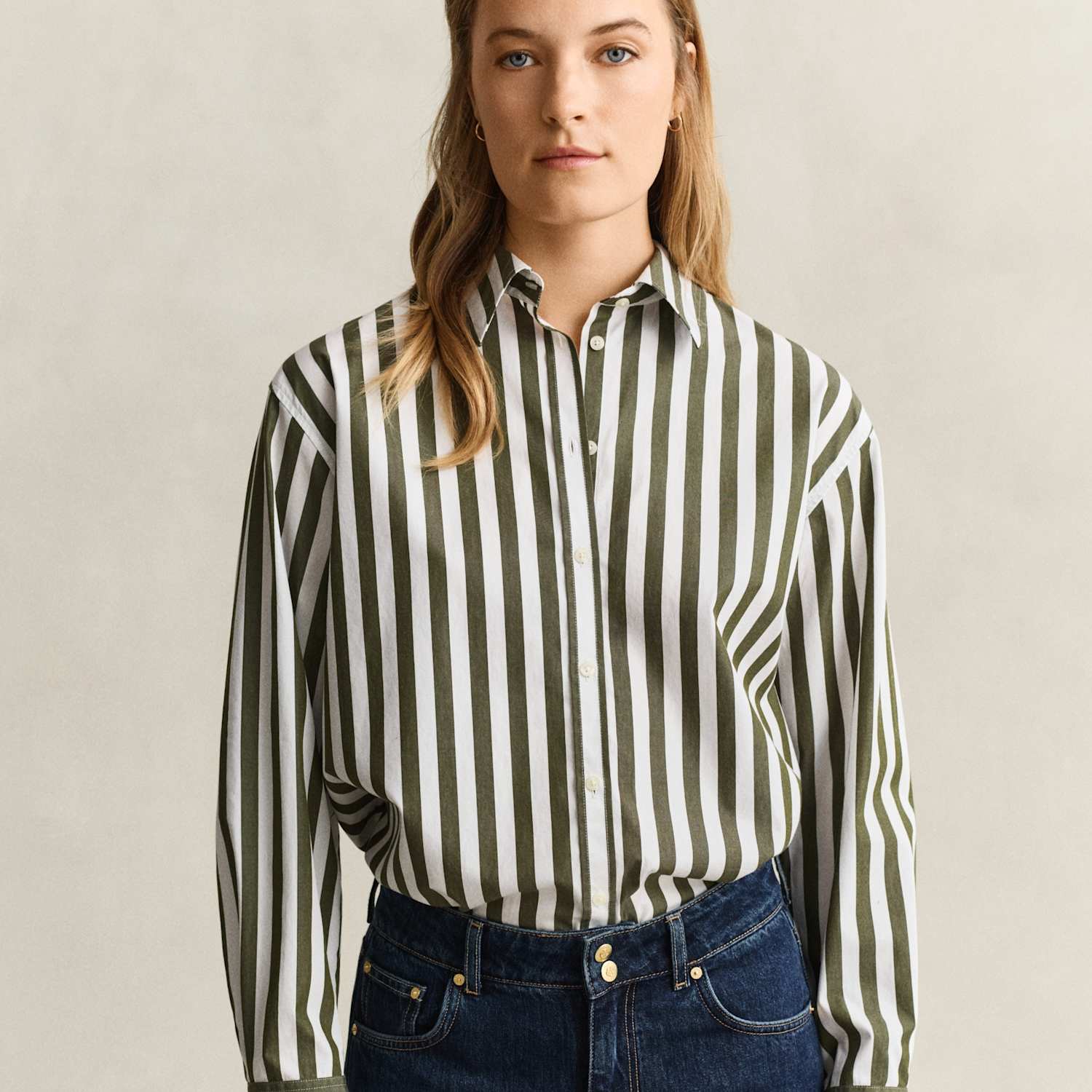 Gant Women's Relaxed Fit Striped Poplin Shirt - 40 - Green Mix - Available at M&S