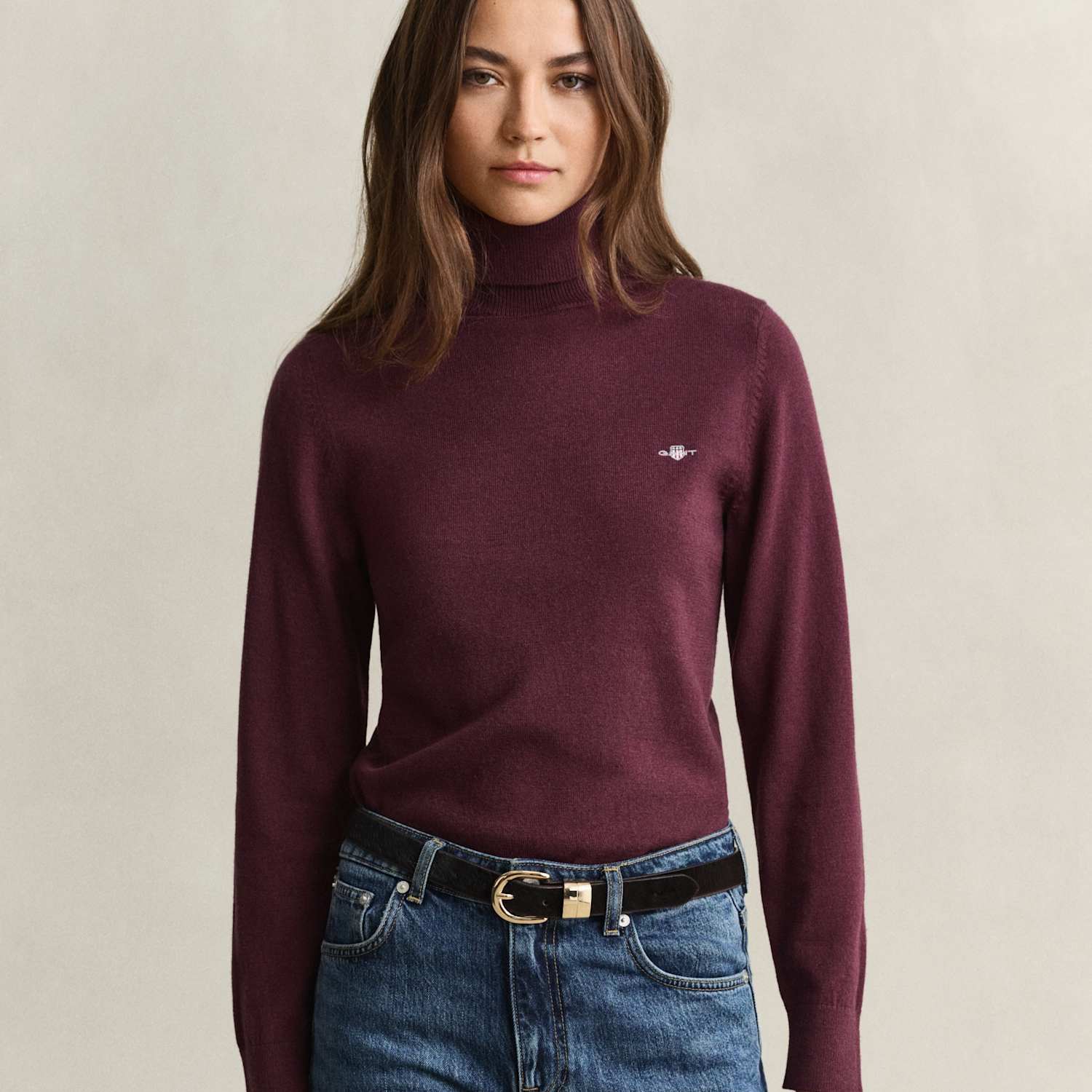 Gant Women's Merino Wool Rich Roll Neck Jumper - Medium - Burgundy - Available at M&S