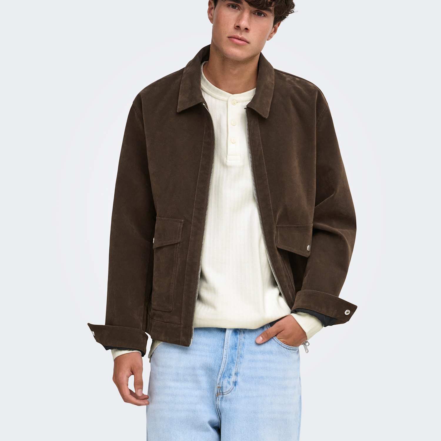 Only & Sons Men's Faux Suede Utility Jacket - L - Brown - Available at M&S