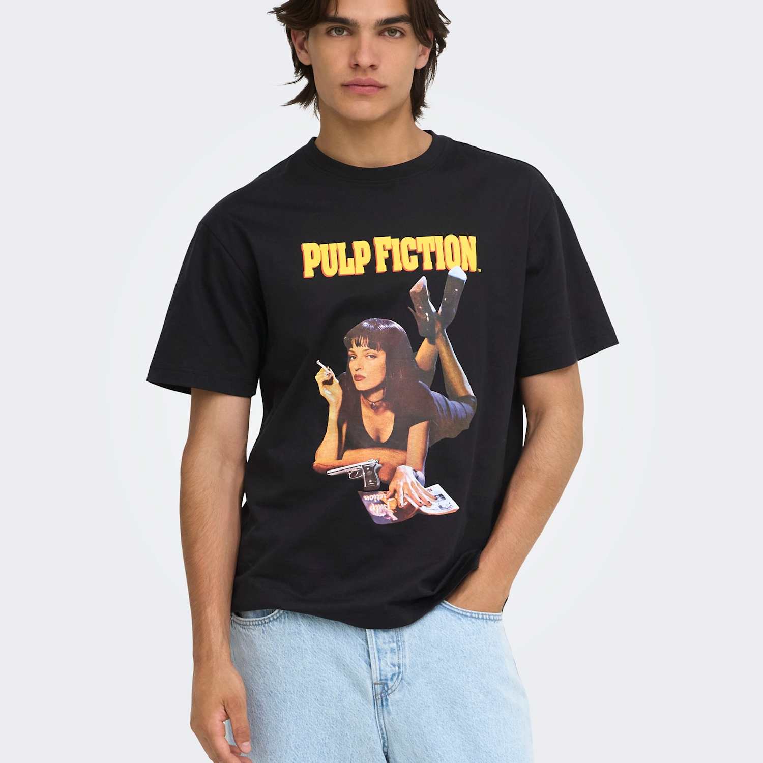 Only & Sons Men's Pure Cotton Pulp Fiction Crew Neck T-Shirt - L - Black Mix - Available at M&S
