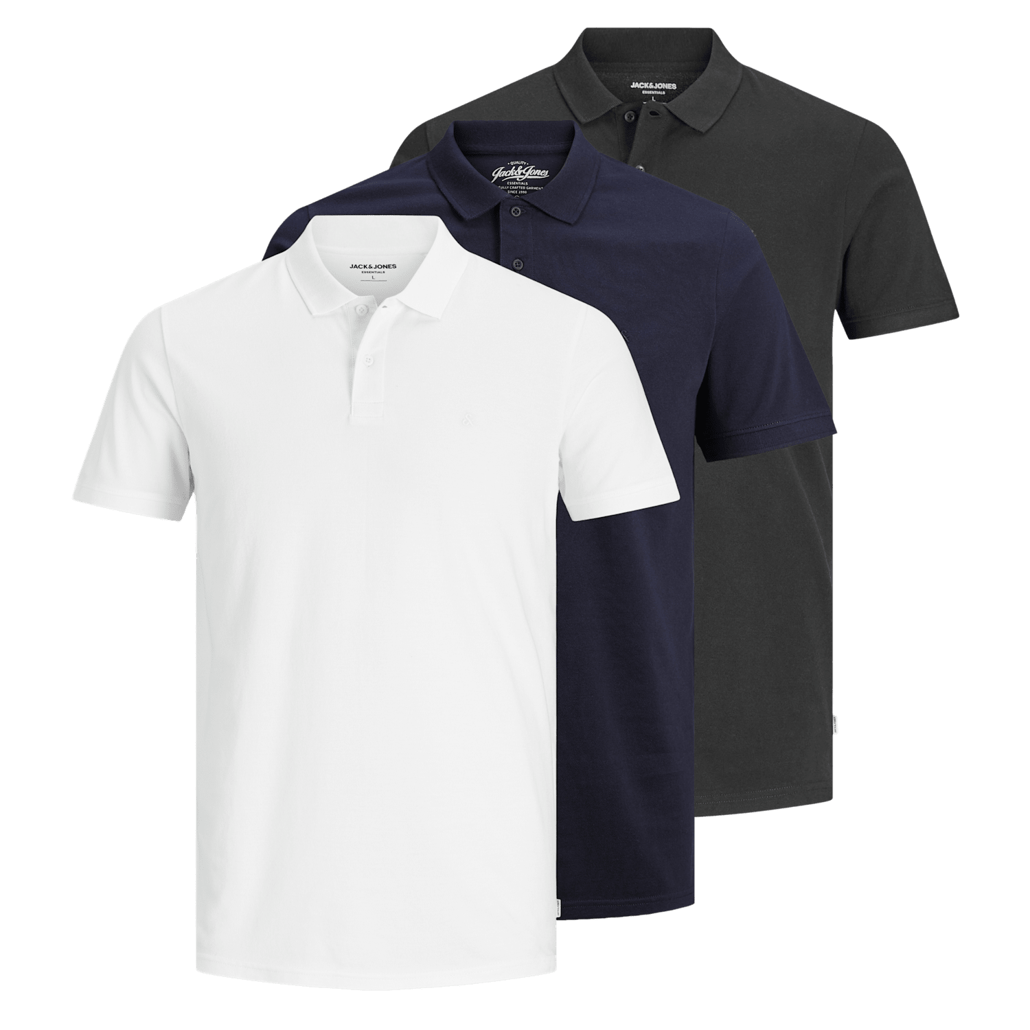 Jack & Jones Men's 3 Pack Pure Cotton Polo Shirts - L - White Mix - Available at M&S