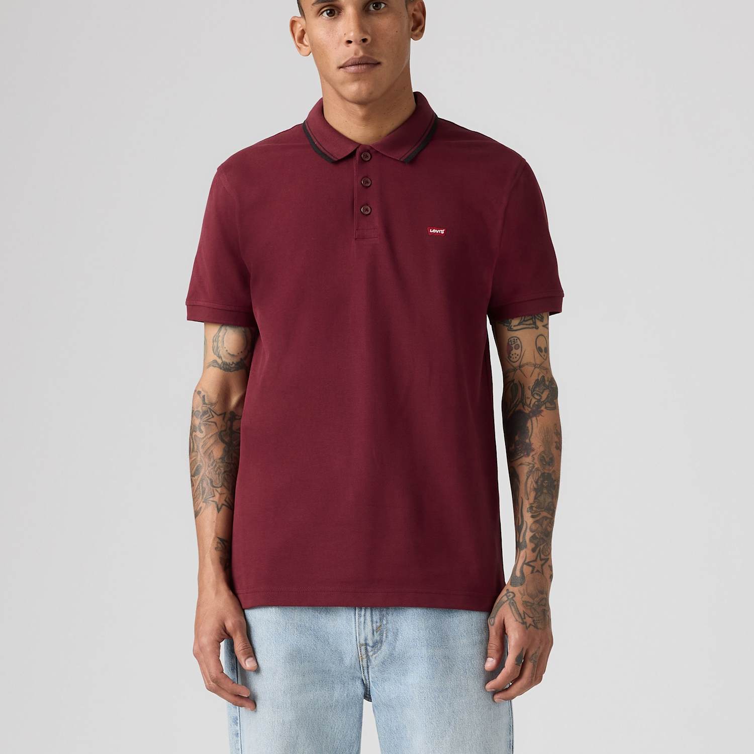 Levi's Men's Pure Cotton Tipped Polo Shirt - S - Burgundy - Available at M&S
