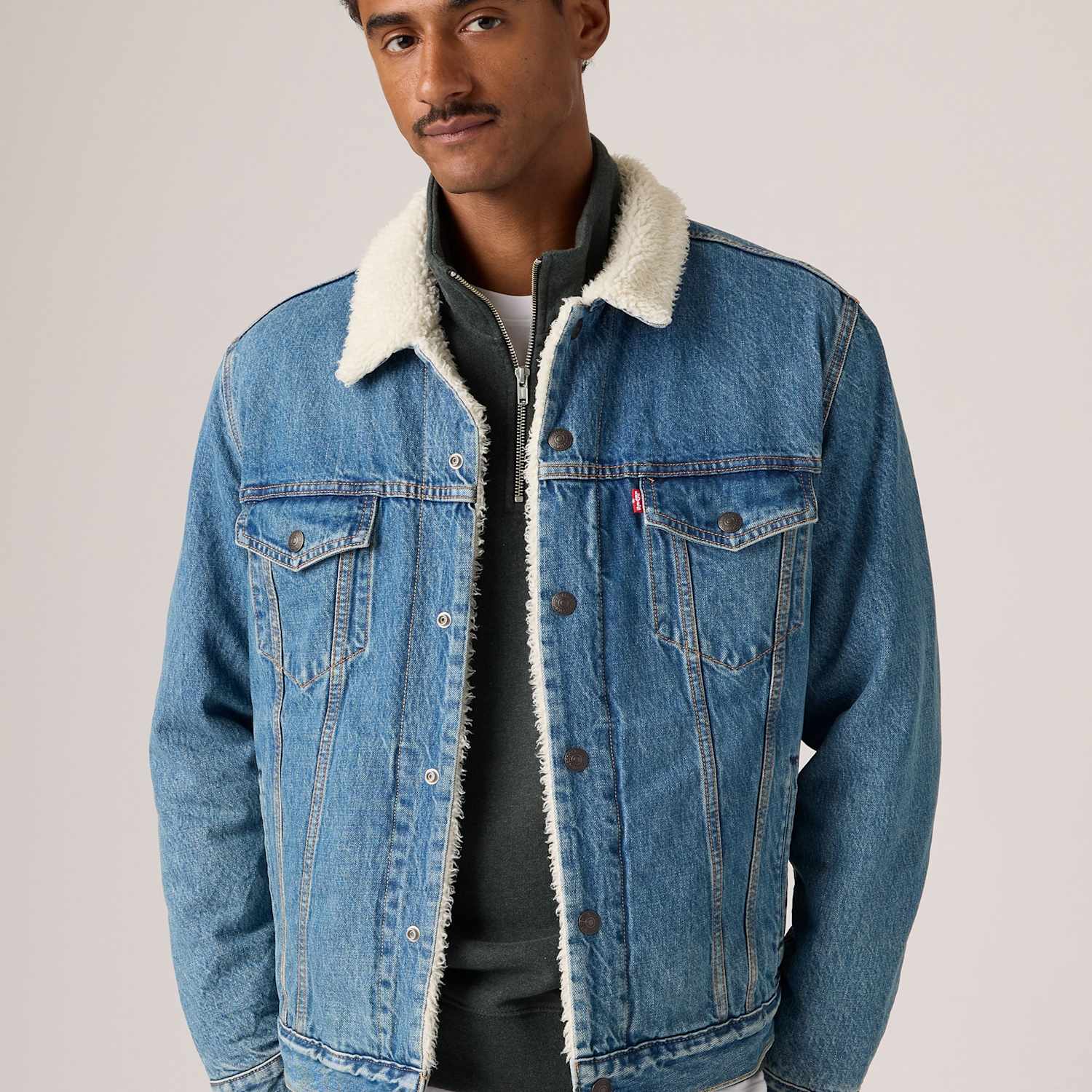 Levi's Men's Sherpa Lined Denim Trucker Jacket - 2XL - Blue Mix - Available at M&S