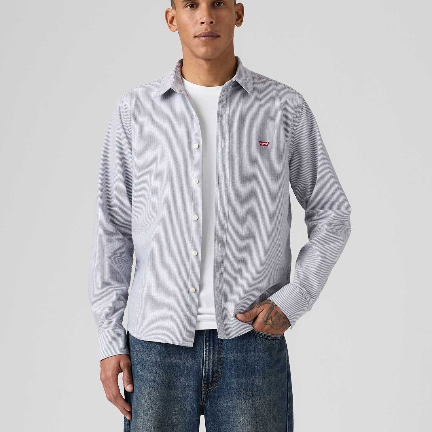 Levi's Men's Regular Fit Pure Cotton Striped Shirt - XL - Navy Mix - Available at M&S