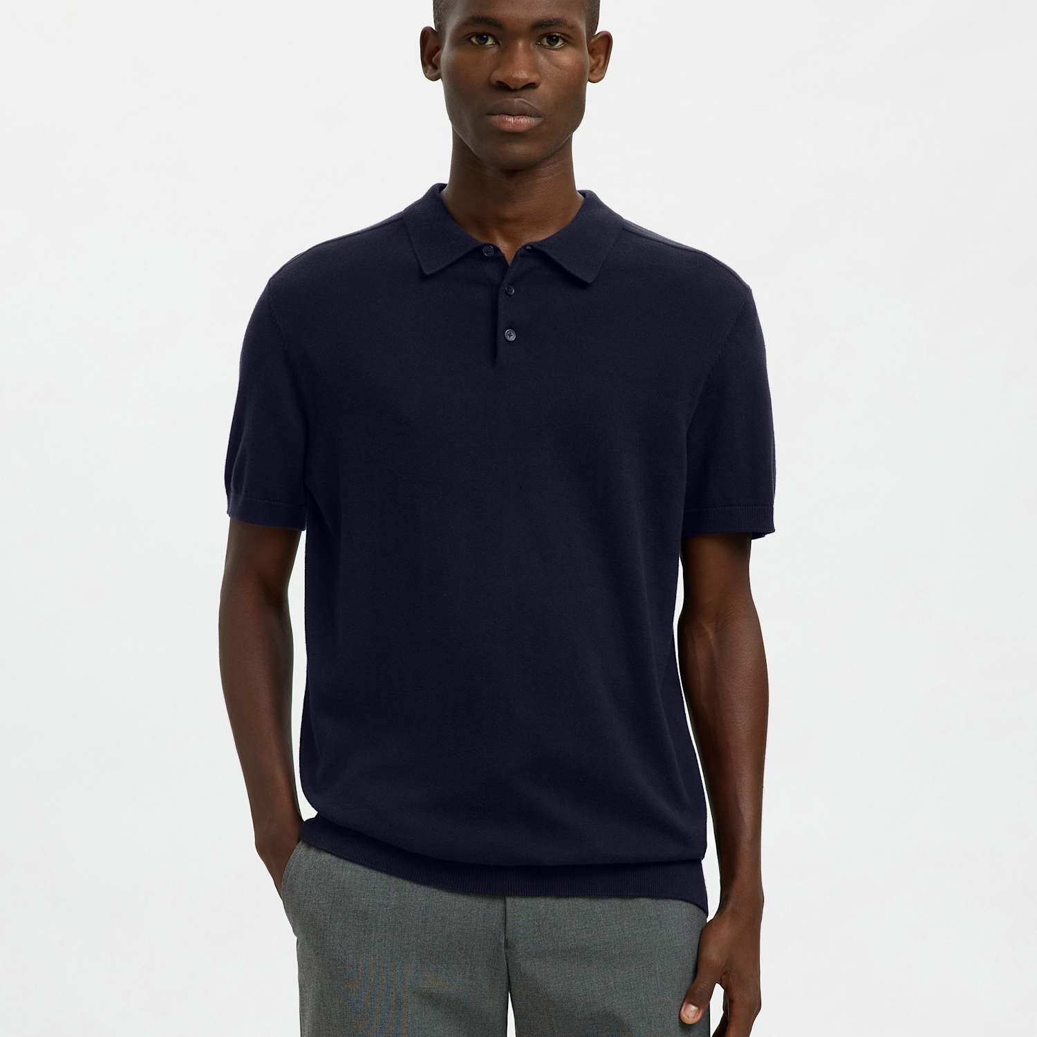 Selected Men's Pure Cotton Knitted Polo Shirt - XL - Navy - Available at M&S