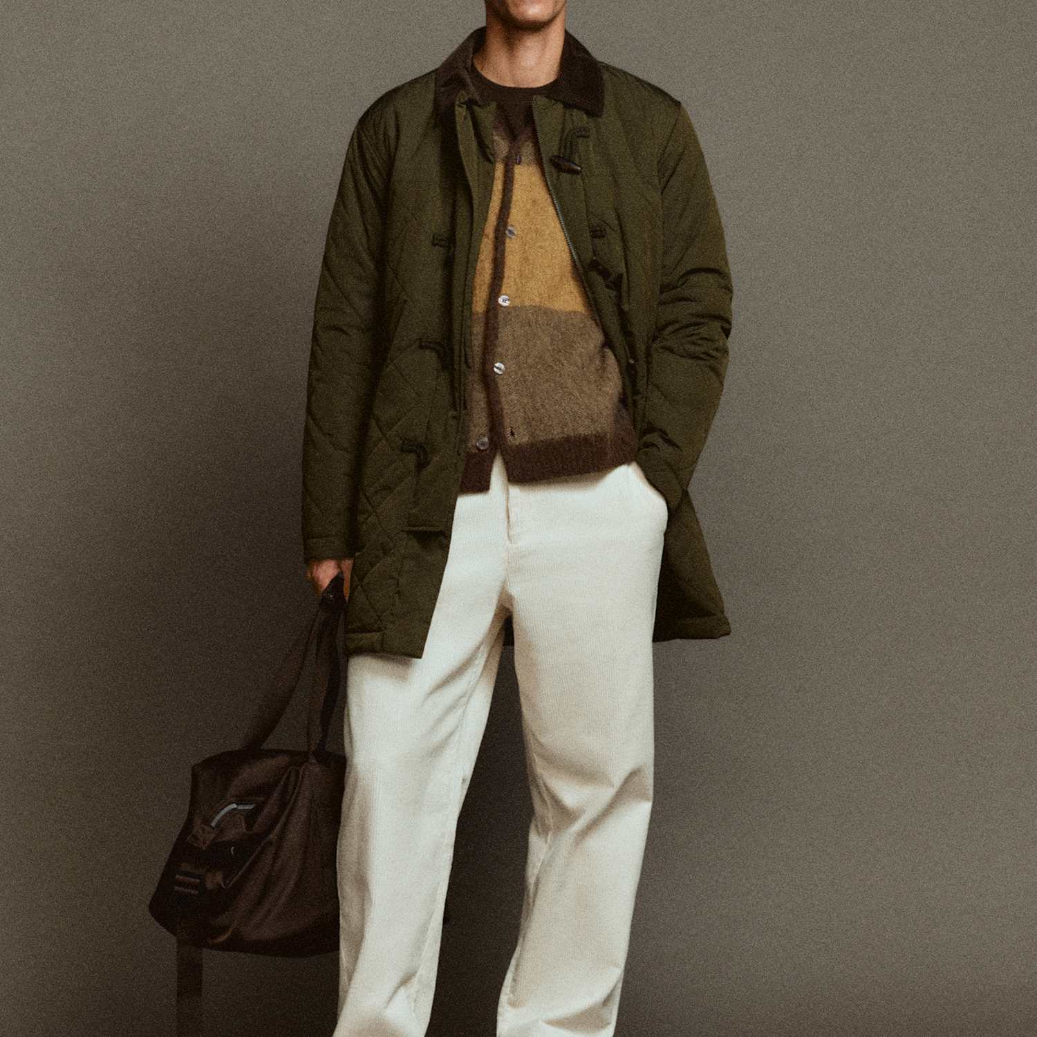 Selected Men's Brushed Colour Block Cardigan with Alpaca - XL - Brown Mix - Available at M&S